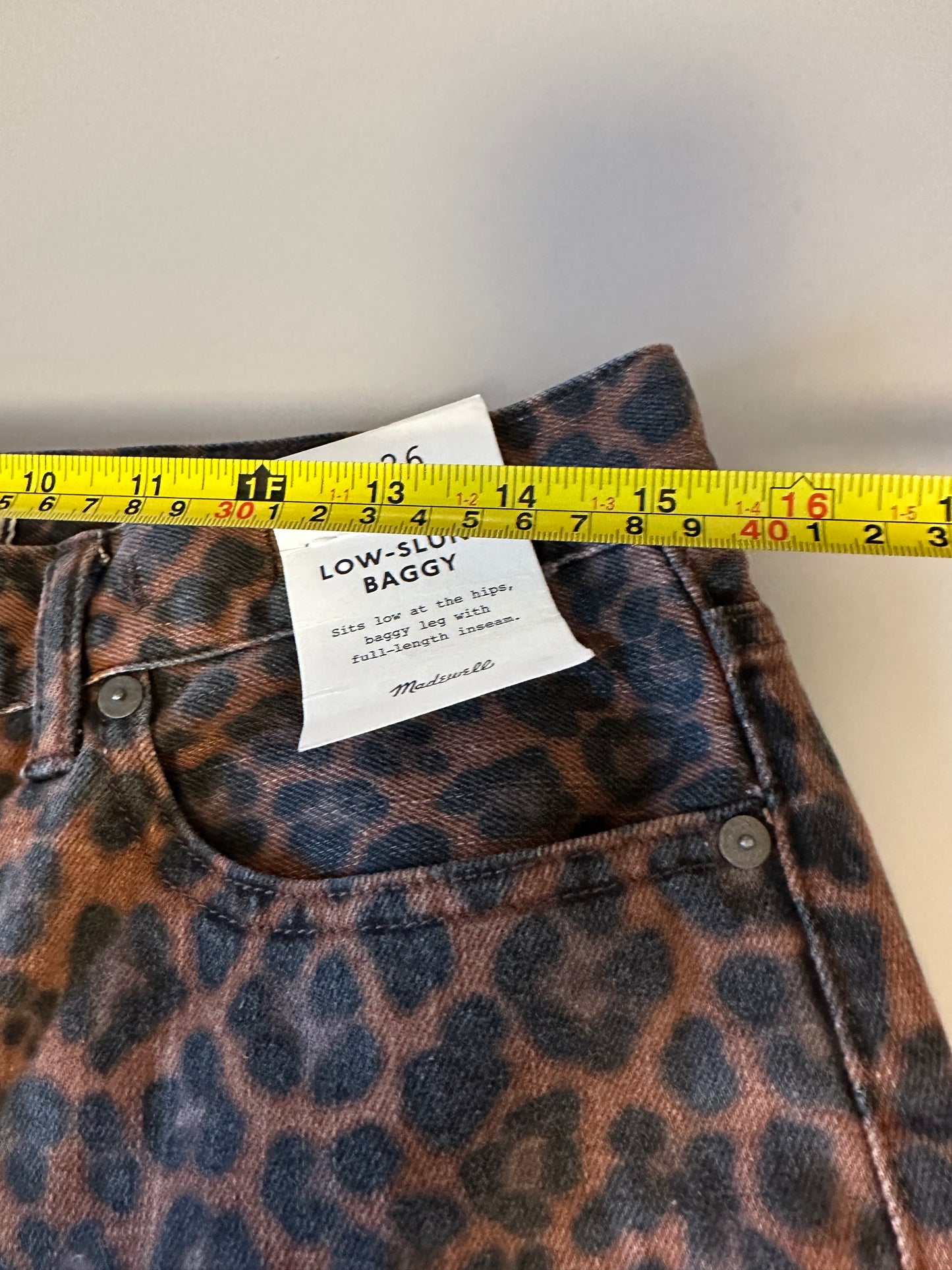 Madewell NWT Low Slung Baggy Jeans in Cotton Dark Coffee Leopard | Size 26