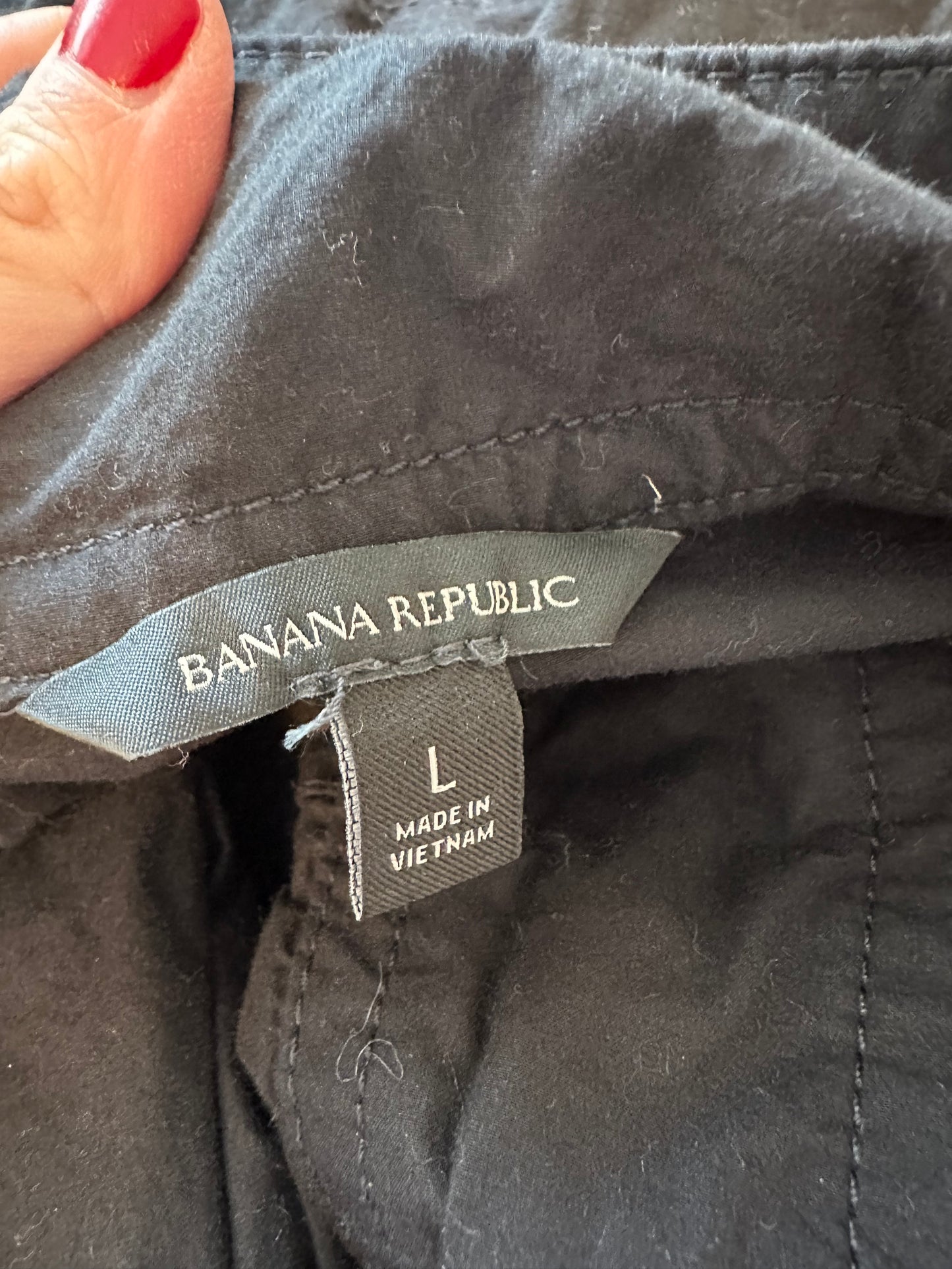 Banana Republic Black Cotton Poplin Snap Front Jumpsuit | Size Large