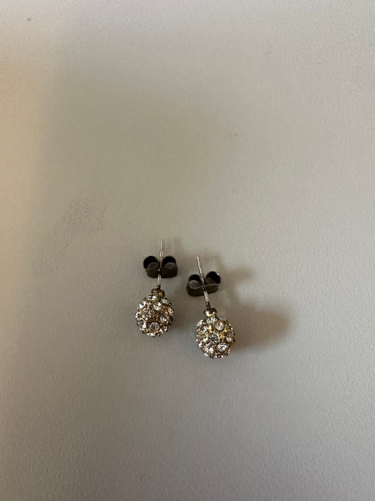 Silver Disco Ball Rhinestone Stud Earrings