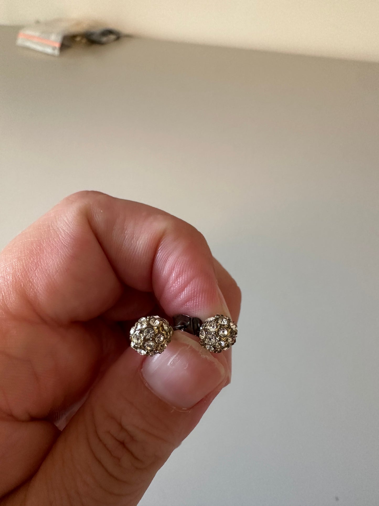Silver Disco Ball Rhinestone Stud Earrings