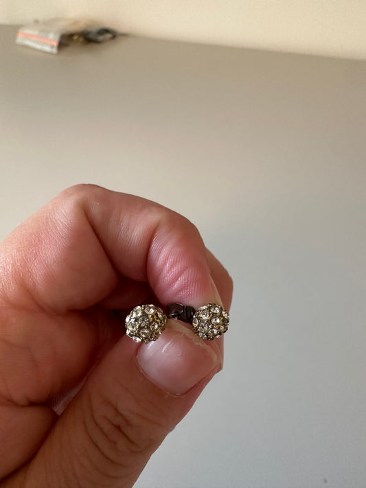 Silver Disco Ball Rhinestone Stud Earrings
