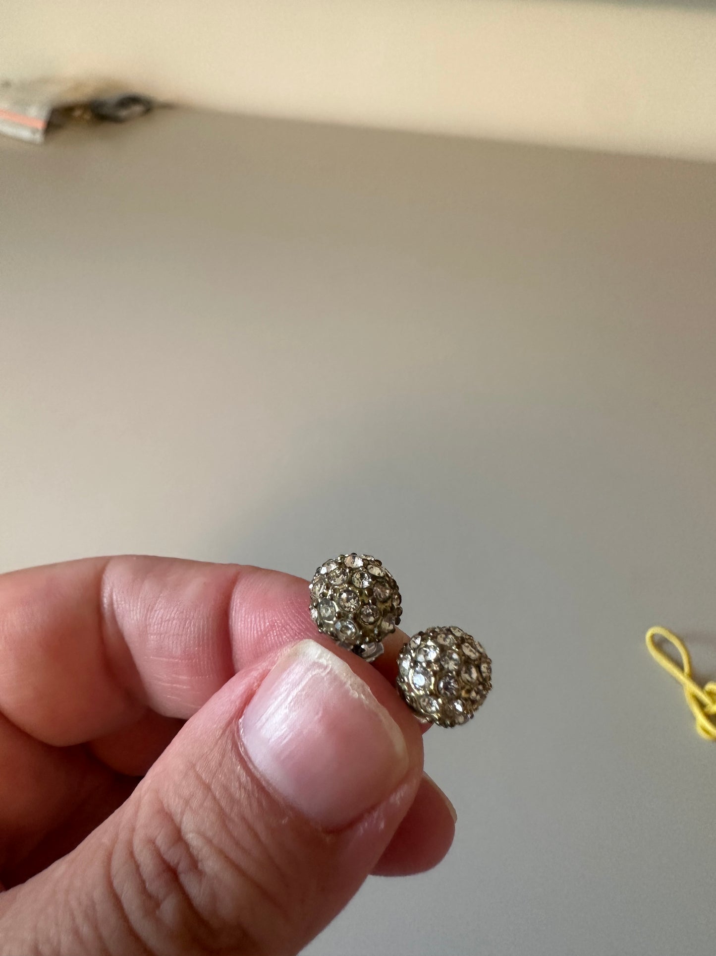Silver Disco Ball Rhinestone Stud Earrings