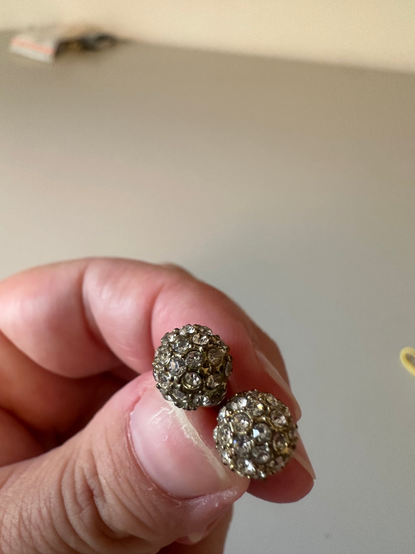 Silver Disco Ball Rhinestone Stud Earrings