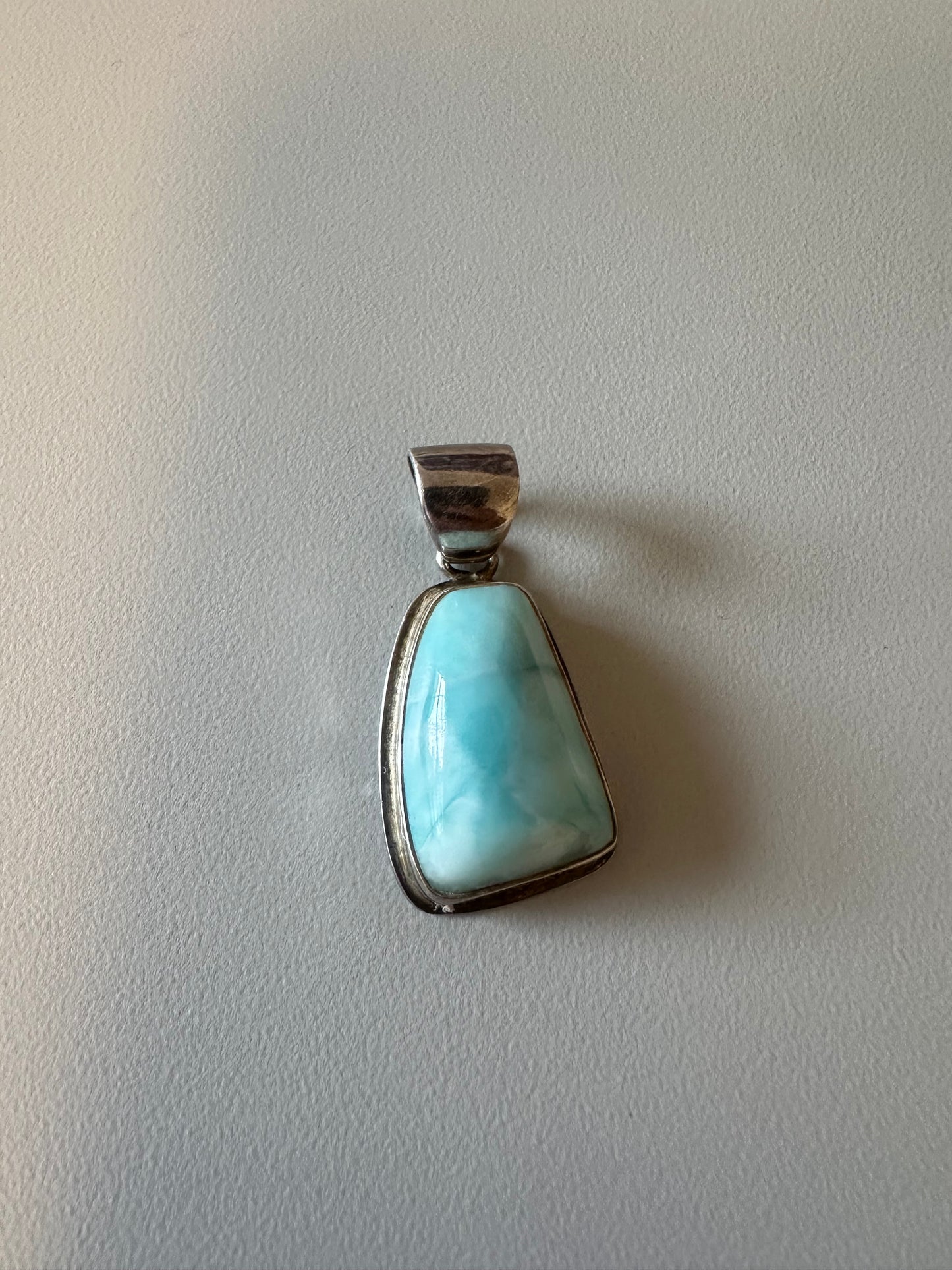 Natural Larimar Sterling Silver Blue Gemstone Trapezoid Pendant