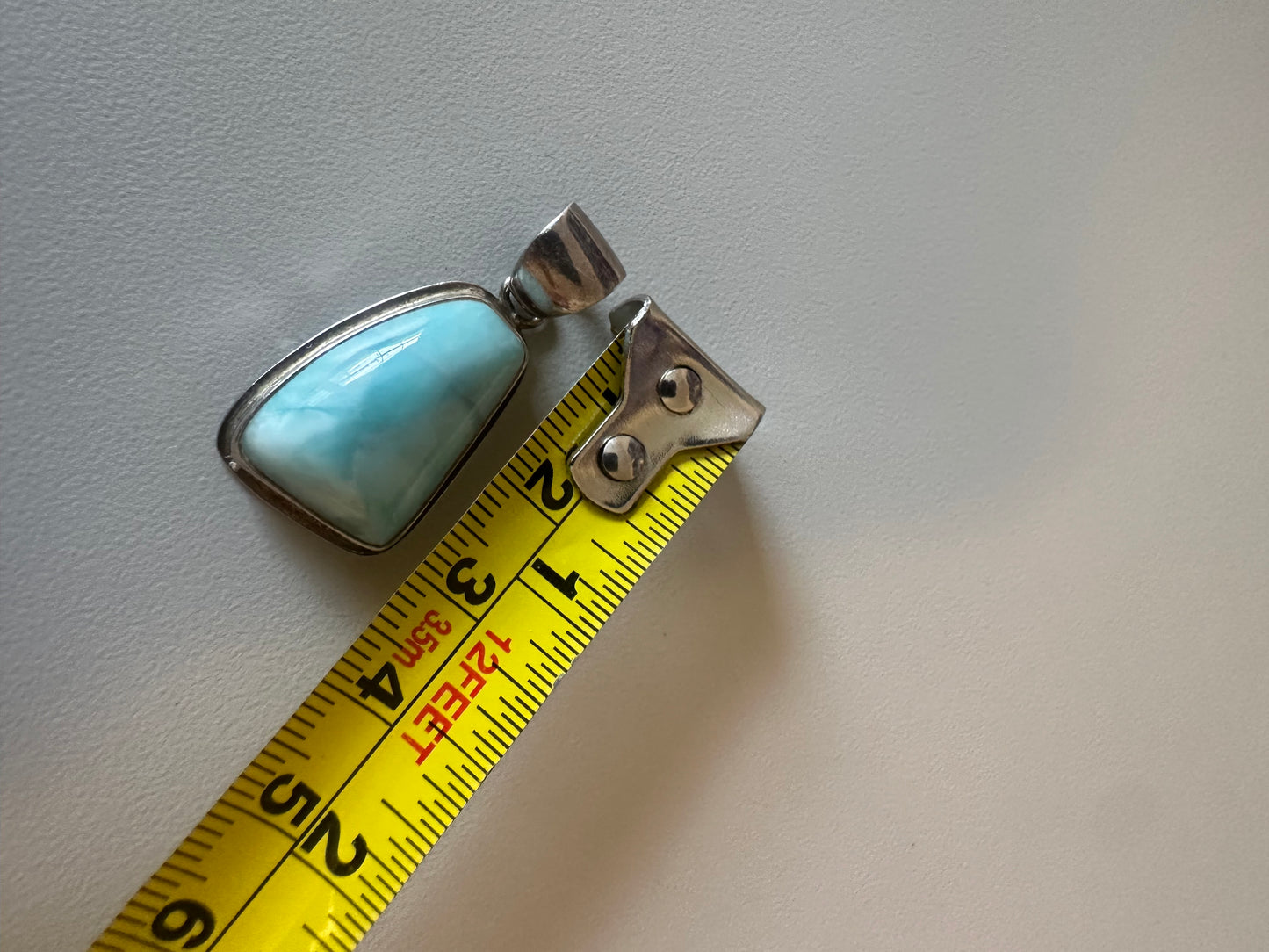 Natural Larimar Sterling Silver Blue Gemstone Trapezoid Pendant