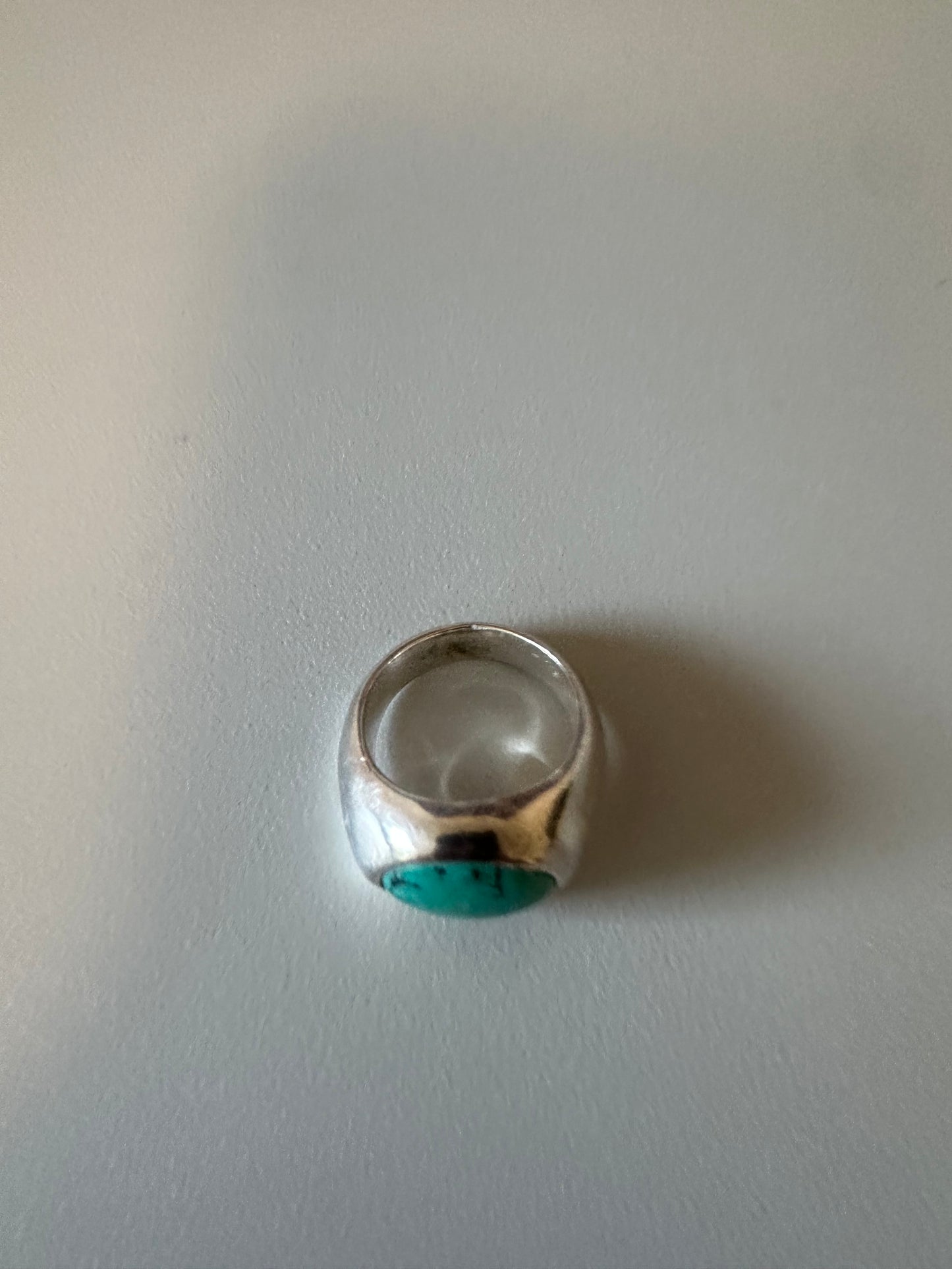 Vintage Turquoise Signet Silver Tone Ring
