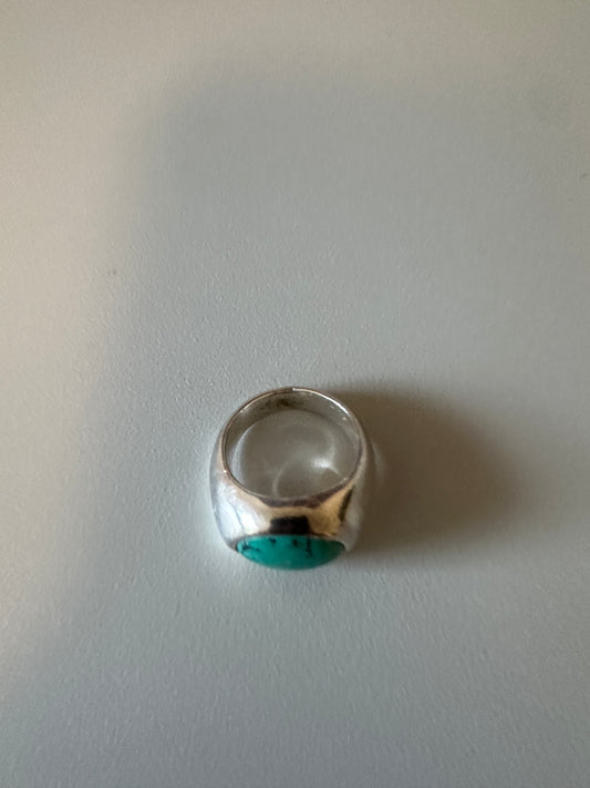 Vintage Turquoise Signet Silver Tone Ring
