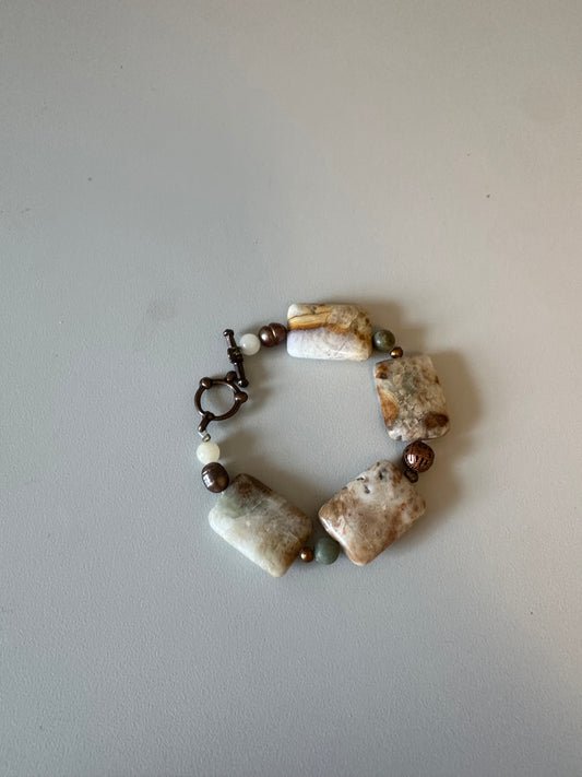 Natural Stone Chunky Rectangle Bead Toggle Bracelet
