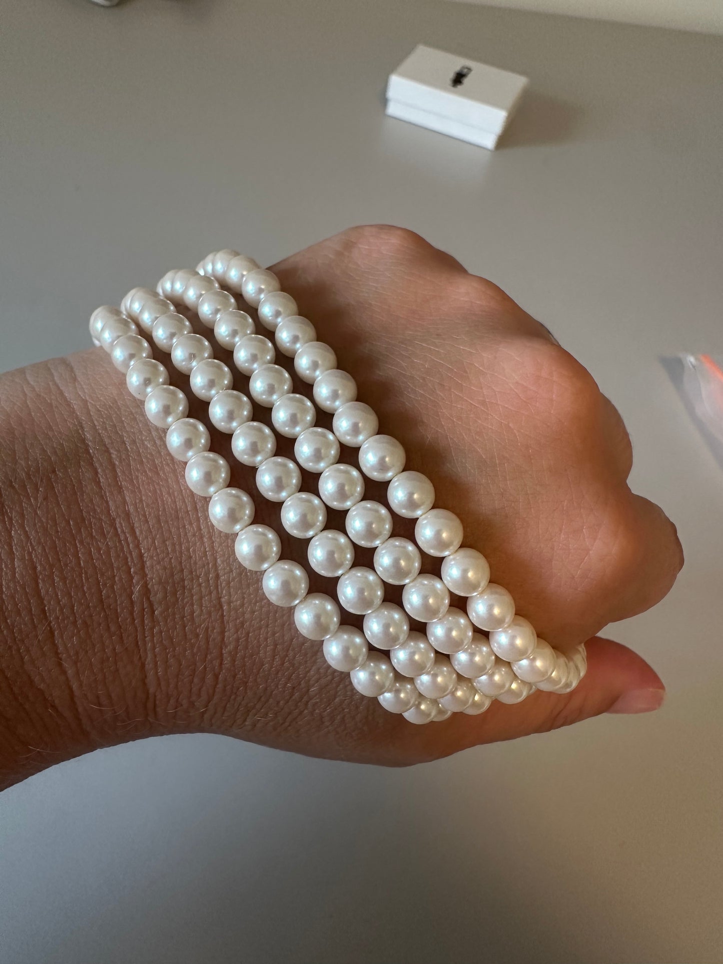 Vintage Style 4 Strand Faux Pearl Gold Tone Choker Necklace