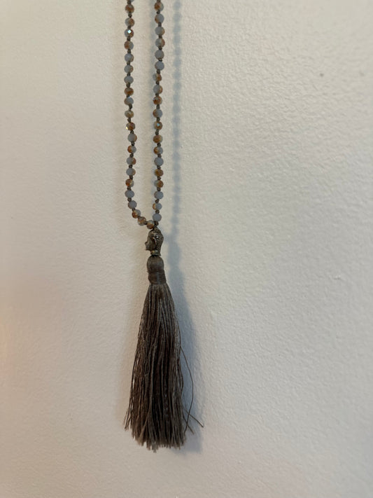 Tassel Long Beaded Glass Mala Style Necklace