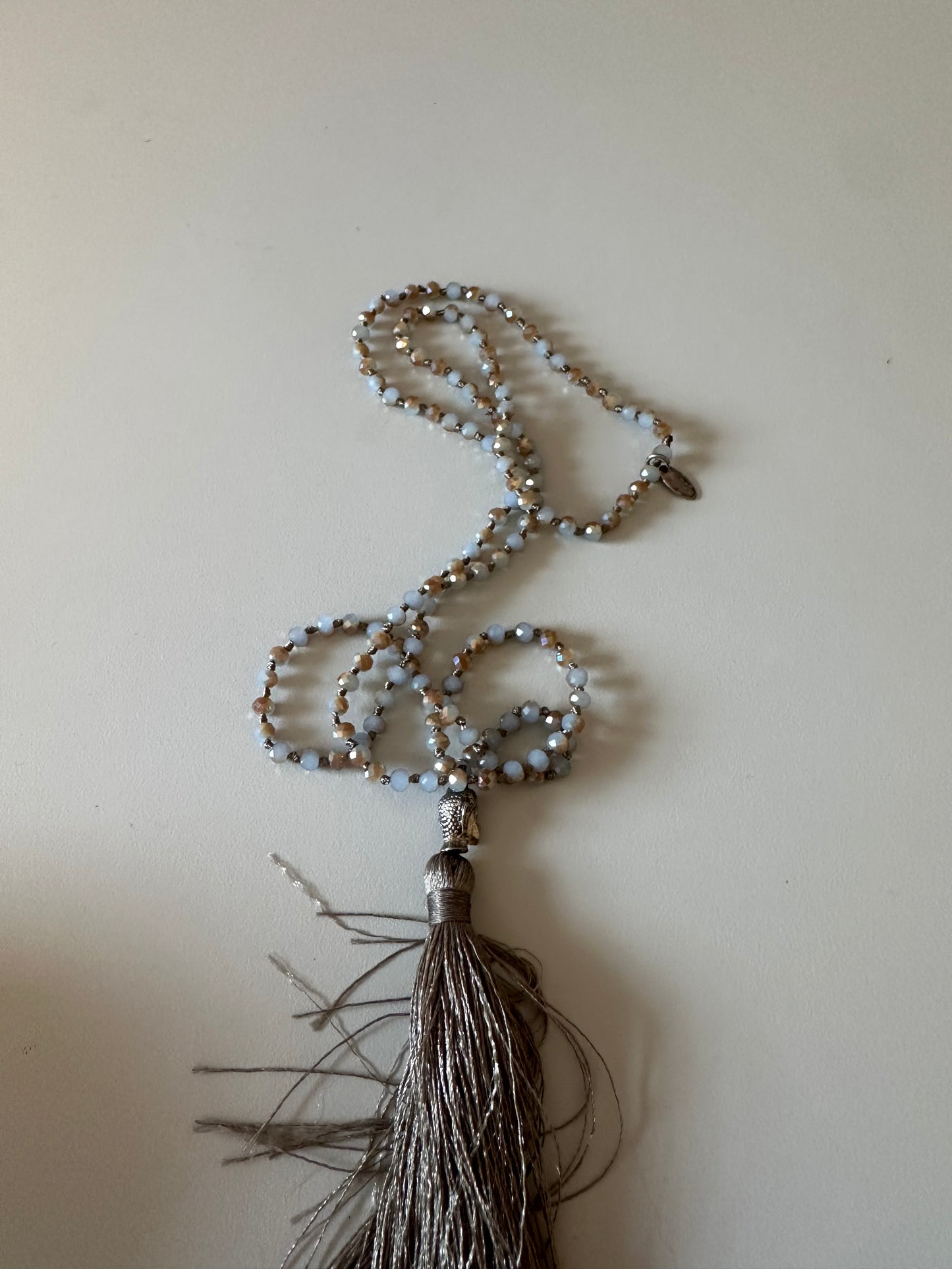 Tassel Long Beaded Glass Mala Style Necklace