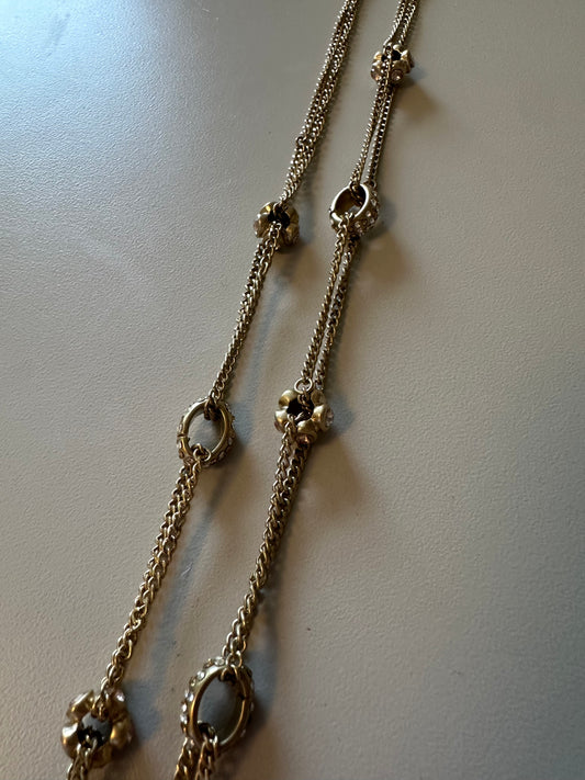 LOFT Gold Tone Double Strand Long Station Necklace