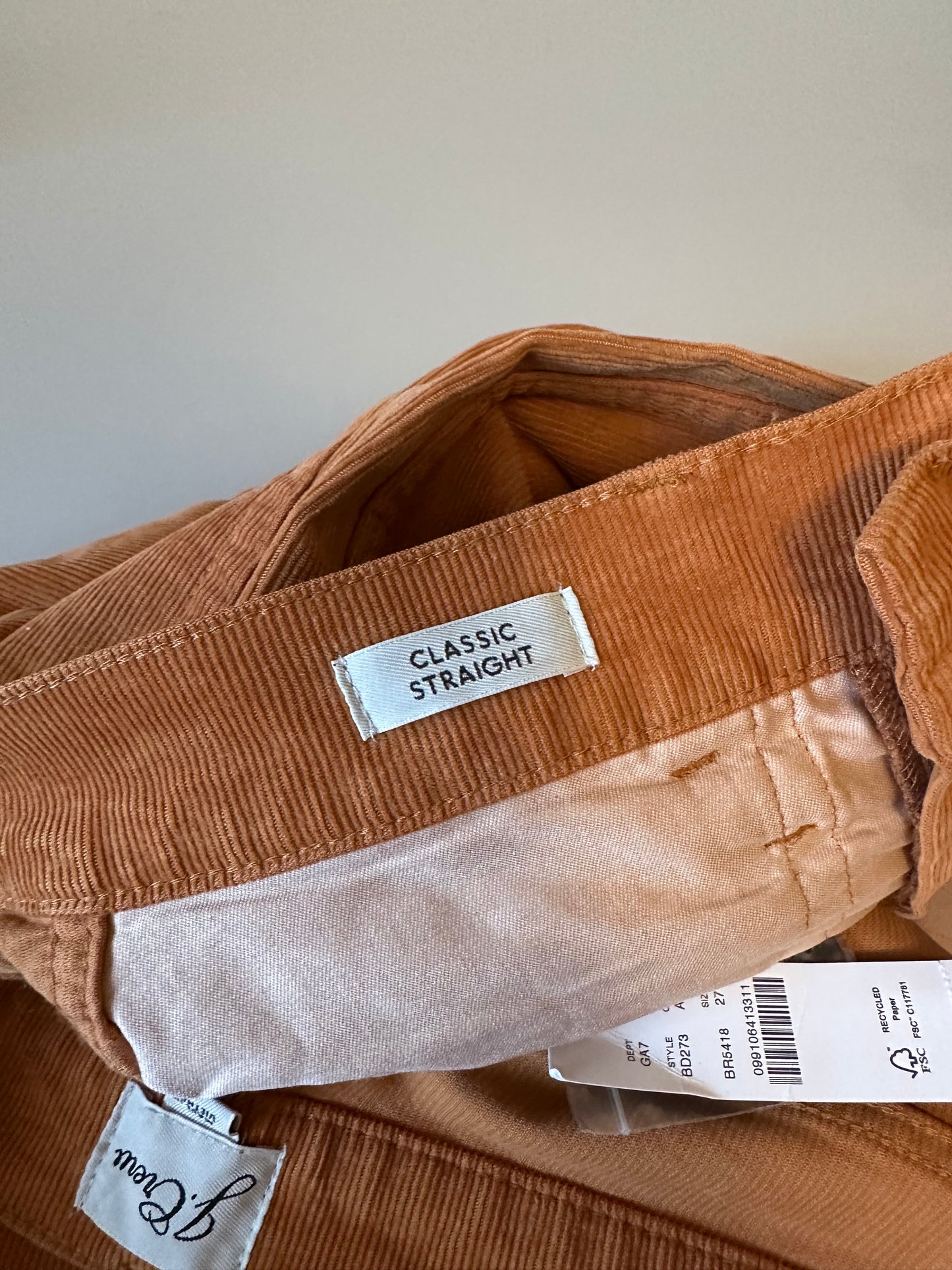 J. Crew NWT 90's Straight Leg Caramel Brown Corduroy Jeans | Size 27