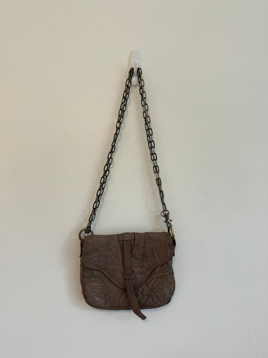Monserat De Lucca Brown Crinkled Leather Crossbody Bag