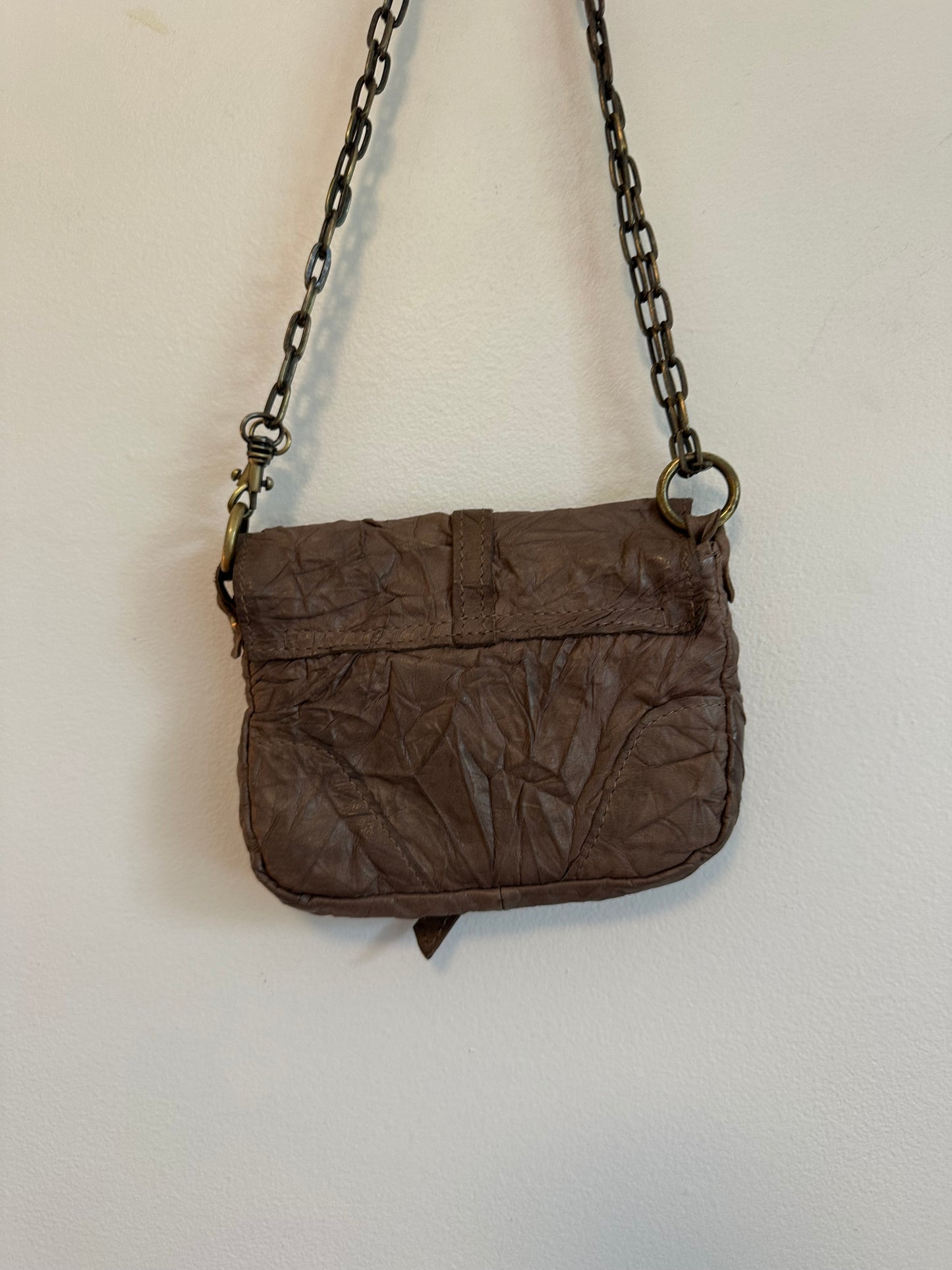 Monserat De Lucca Brown Crinkled Leather Crossbody Bag