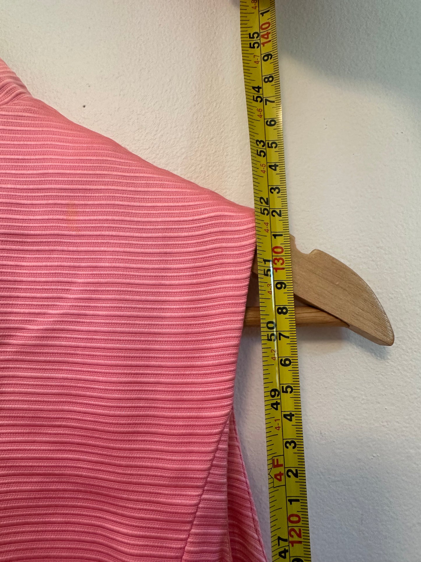 Vintage 70s Pink Ribbed Mock Neck Rhinestone Button Column Gown