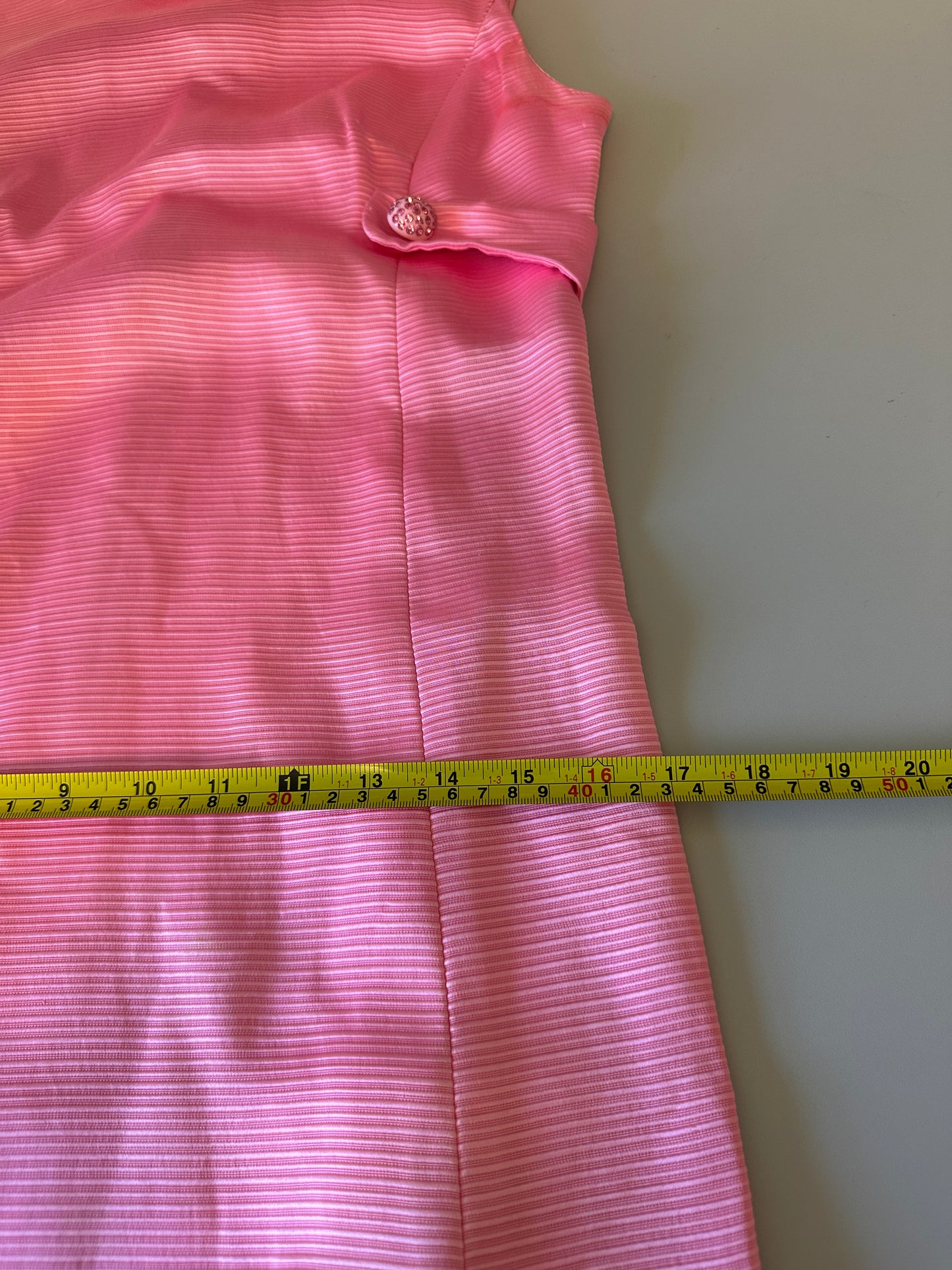 Vintage 70s Pink Ribbed Mock Neck Rhinestone Button Column Gown