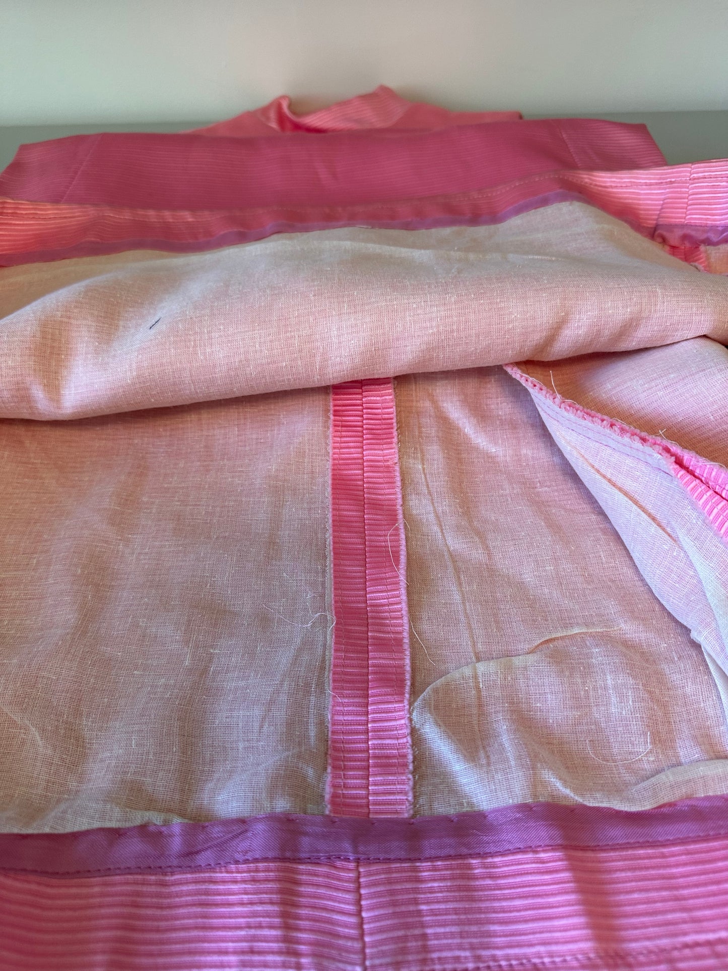 Vintage 70s Pink Ribbed Mock Neck Rhinestone Button Column Gown