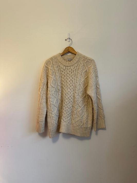 Madewell Cable-Knit Oversized Sweater in Antique Cream | Size Medium