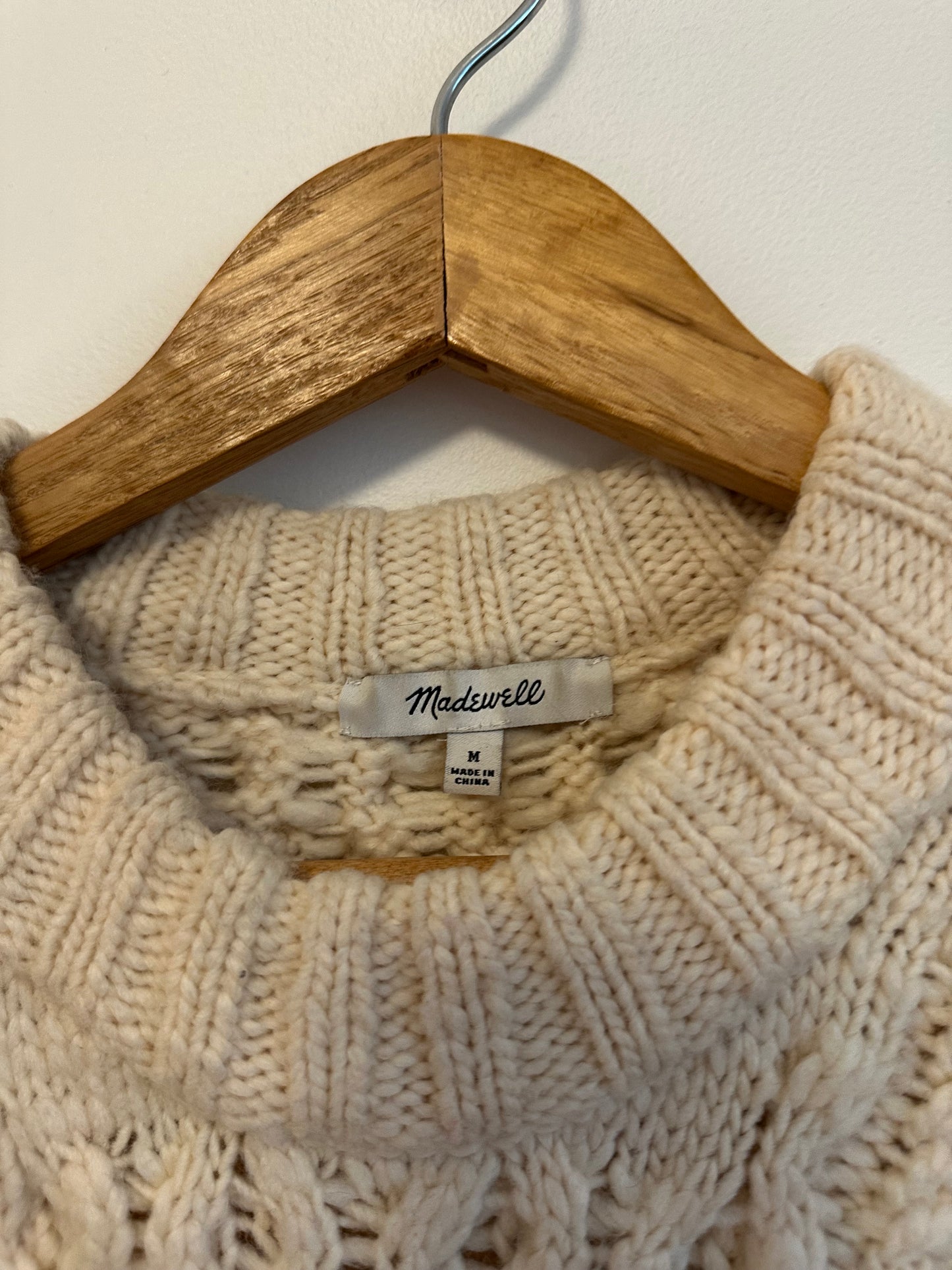 Madewell Cable-Knit Oversized Sweater in Antique Cream | Size Medium