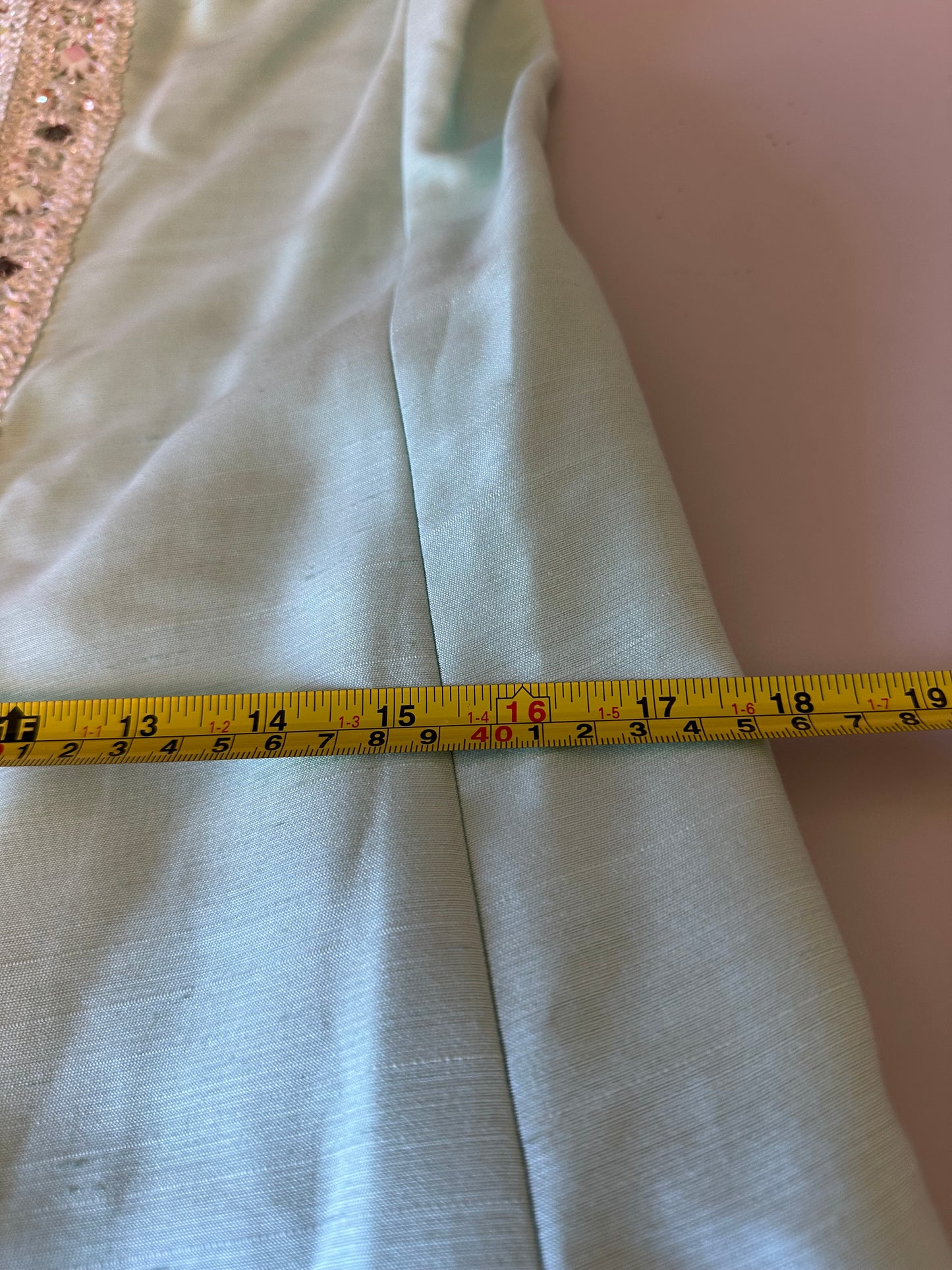 Vintage 1970s Handmade Mint Green Beaded Sleeveless Maxi Dress
