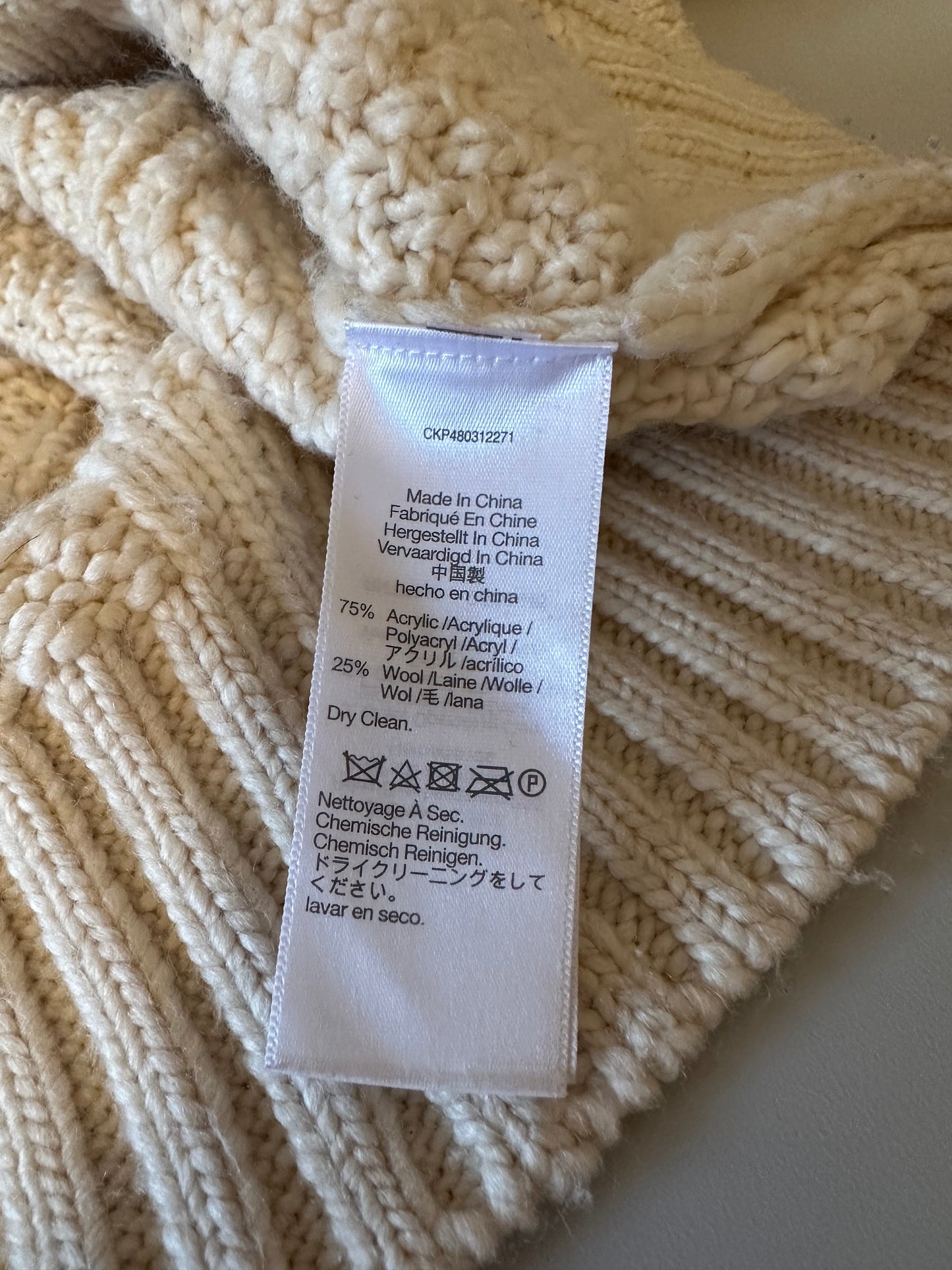 Madewell Cable-Knit Oversized Sweater in Antique Cream | Size Medium