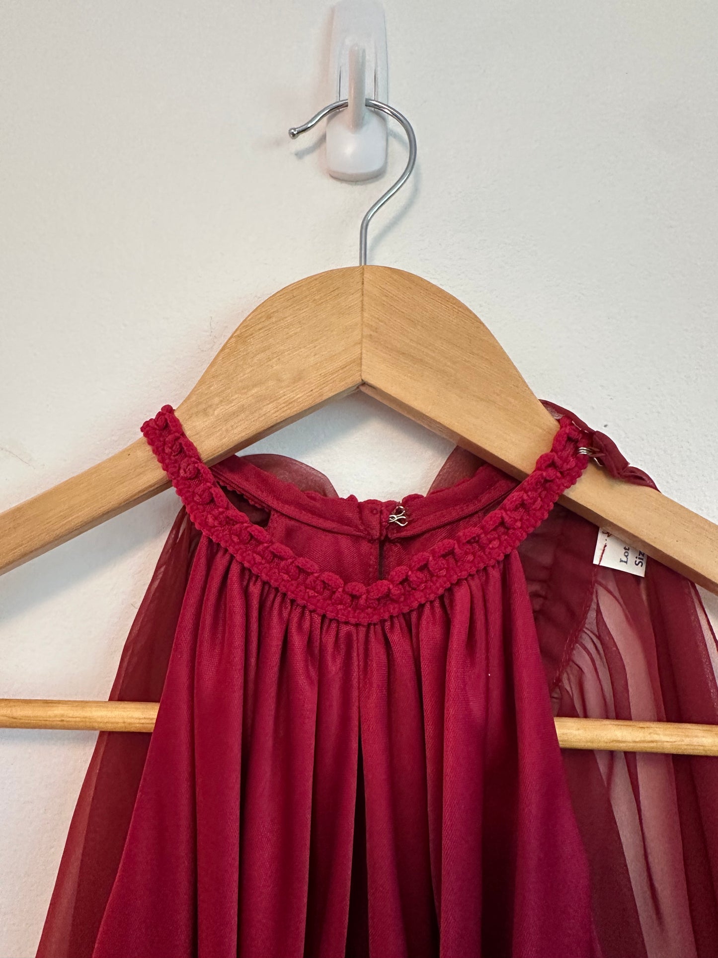 Vintage Berry Red Halter Dress with Sheer Cape Overlay | Size 10