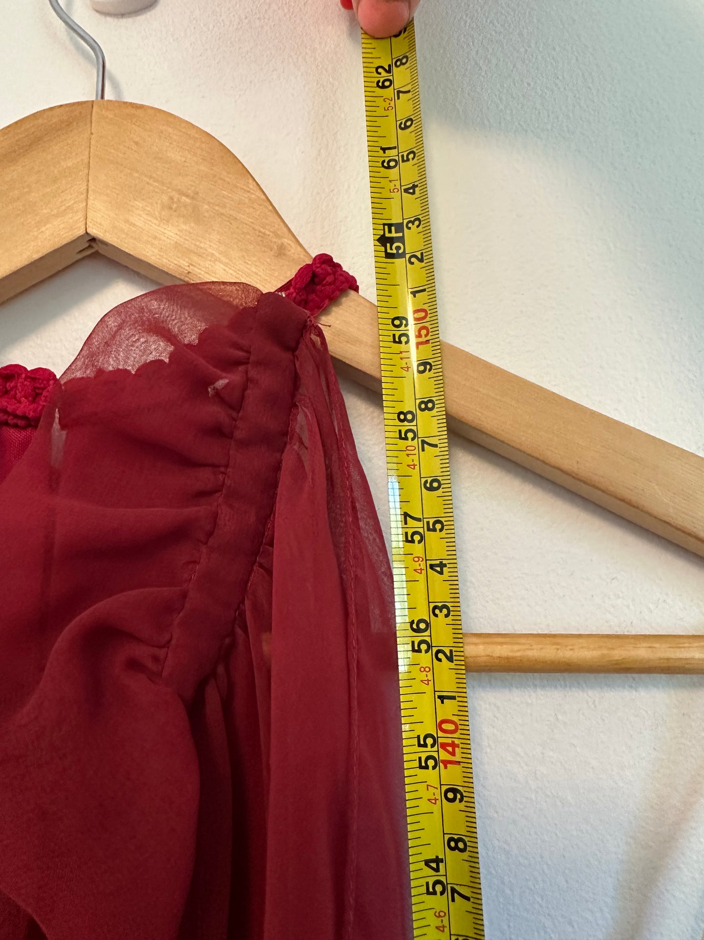 Vintage Berry Red Halter Dress with Sheer Cape Overlay | Size 10