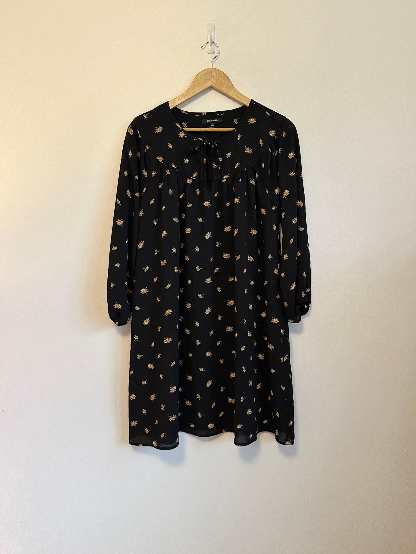 Madewell French Daisy Crepe Tie Neck Trapeze Dress | Size Small
