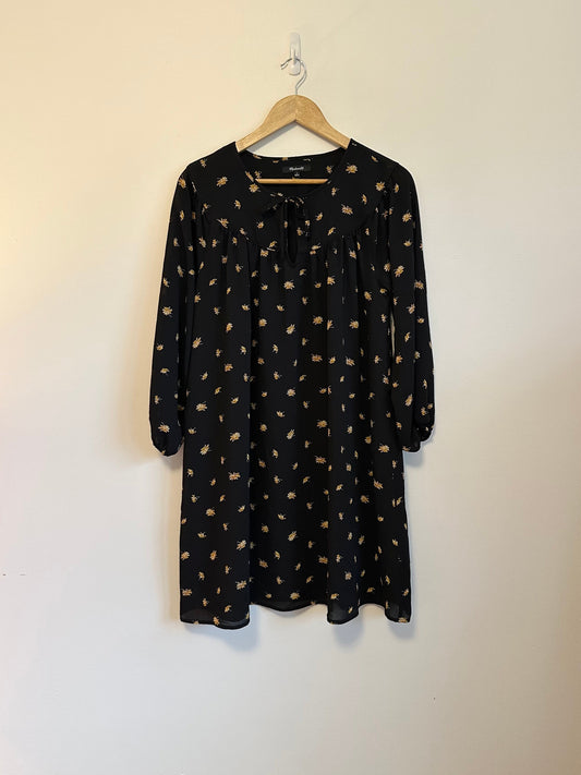 Madewell French Daisy Crepe Tie Neck Trapeze Dress | Size Small