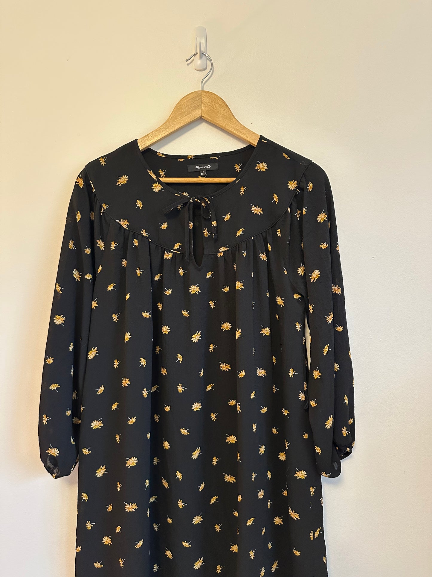 Madewell French Daisy Crepe Tie Neck Trapeze Dress | Size Small
