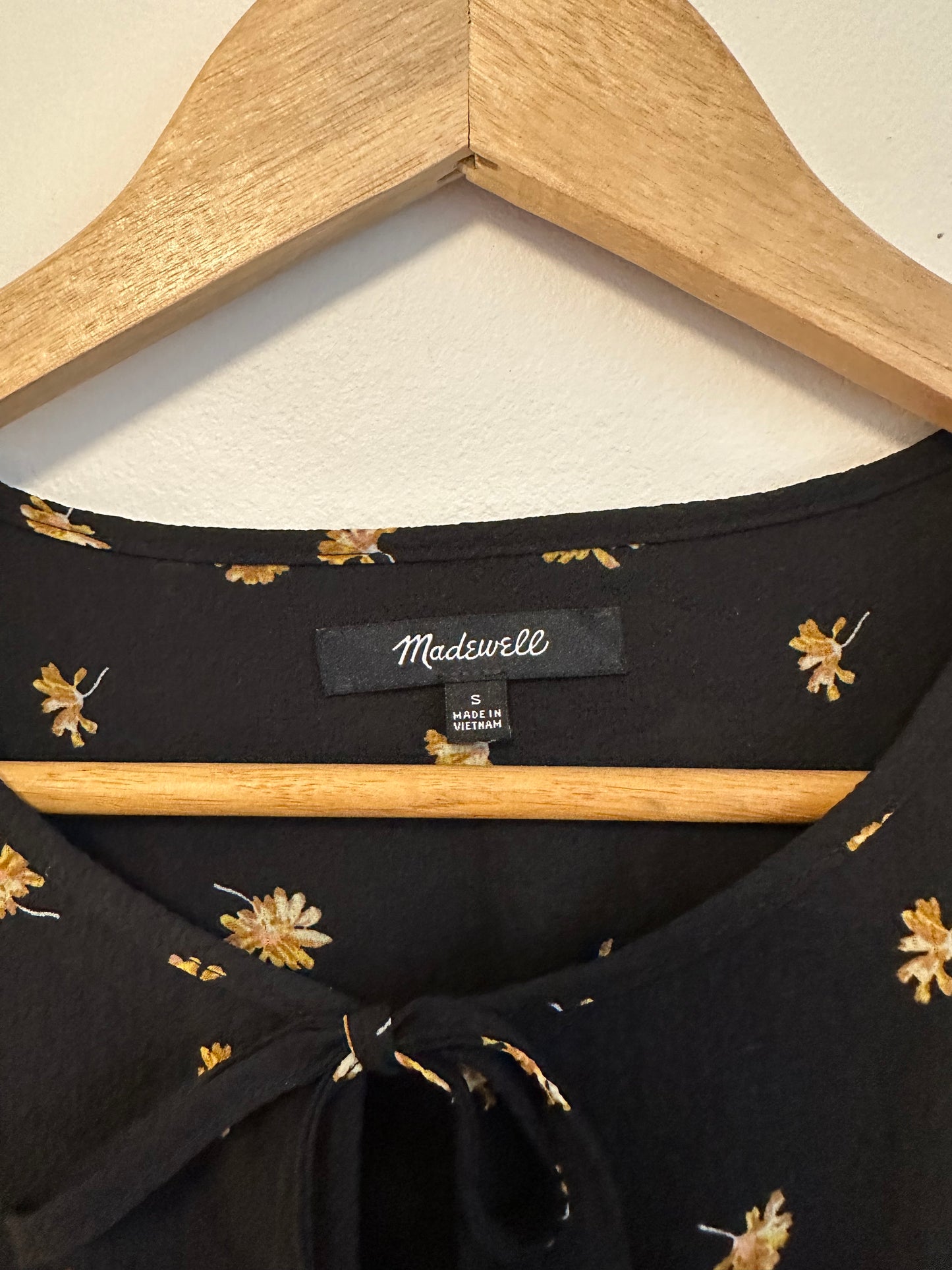 Madewell French Daisy Crepe Tie Neck Trapeze Dress | Size Small