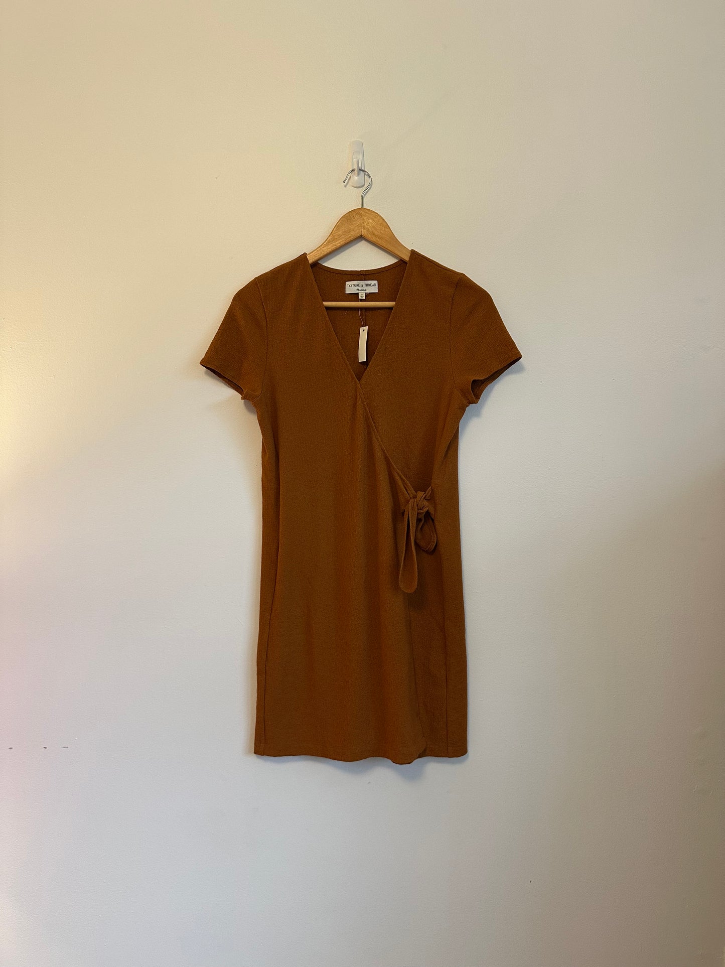 Madewell NWT Texture & Thread Short-Sleeve Side-Tie Dress - Golden Pecan | Small