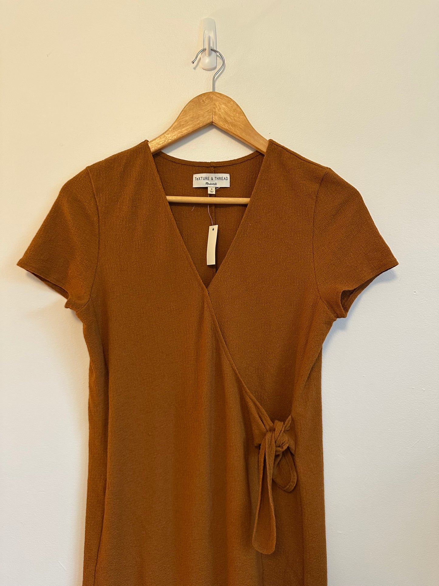 Madewell NWT Texture & Thread Short-Sleeve Side-Tie Dress - Golden Pecan | Small