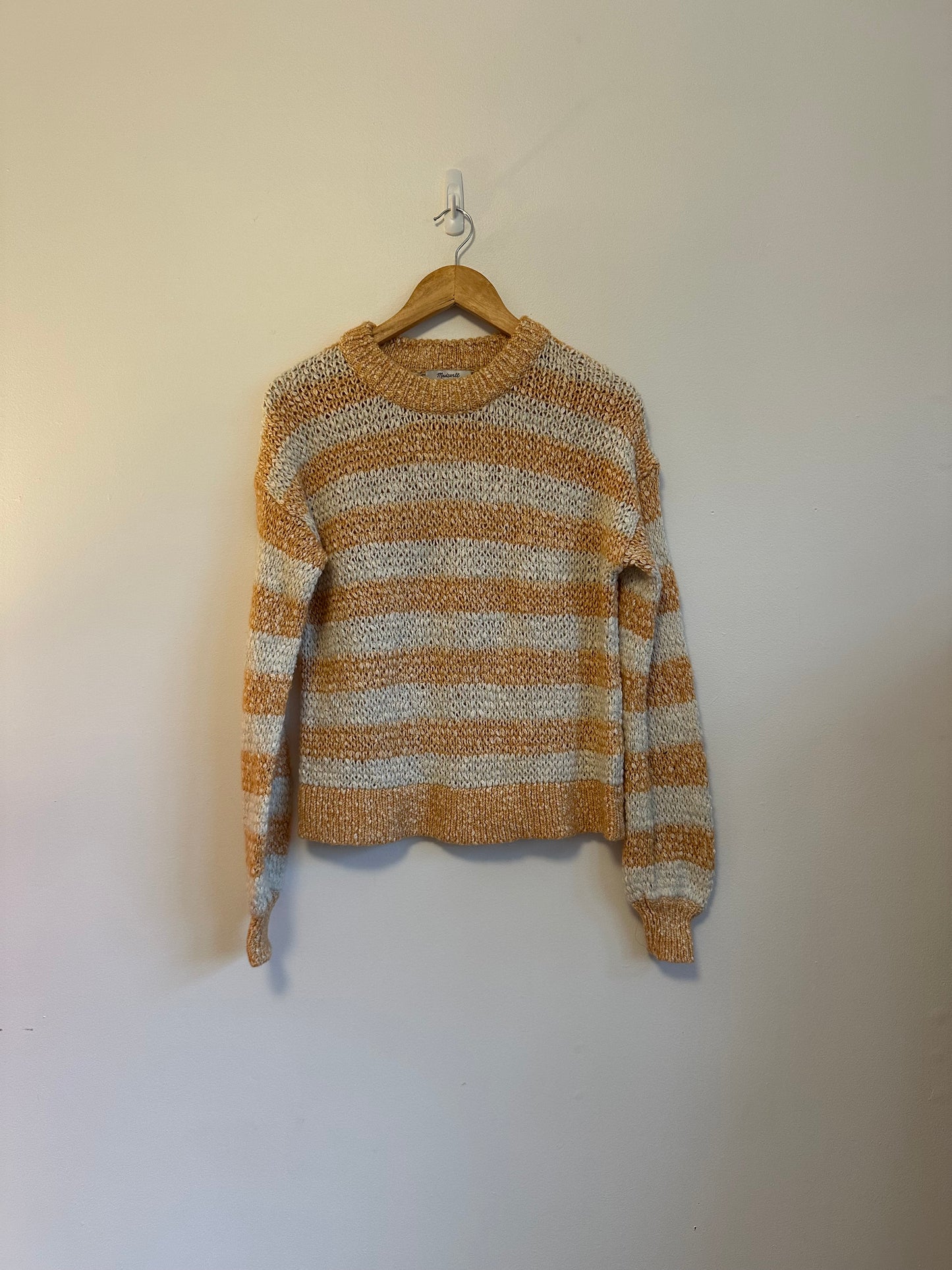 Madewell Baez Pullover Sweater in Marled Caramel Stripe | Size XS