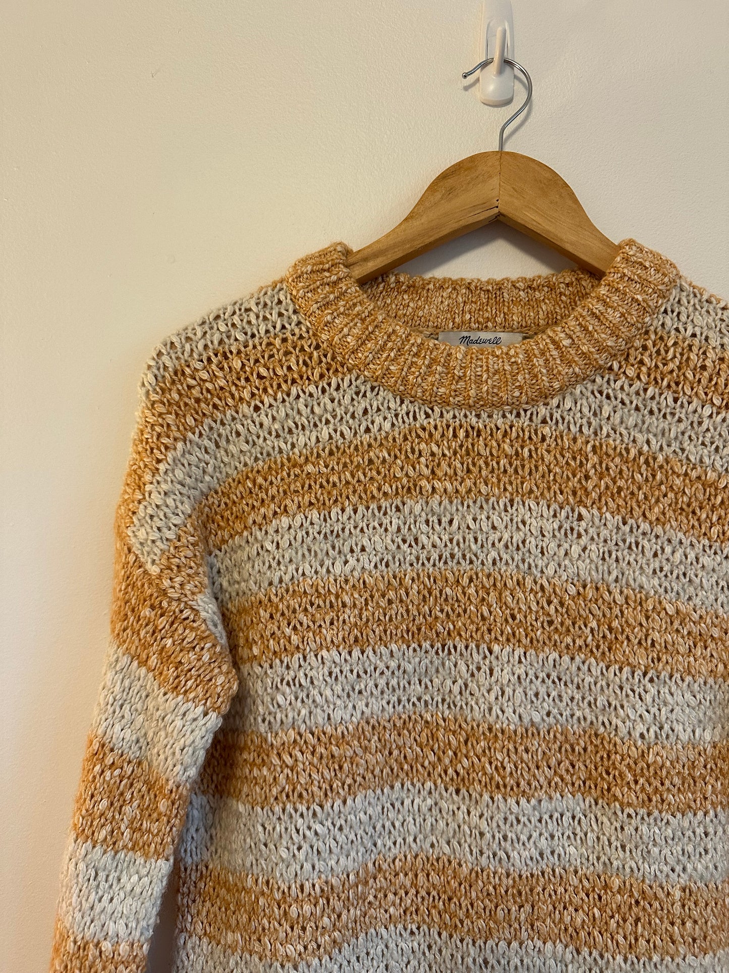 Madewell Baez Pullover Sweater in Marled Caramel Stripe | Size XS