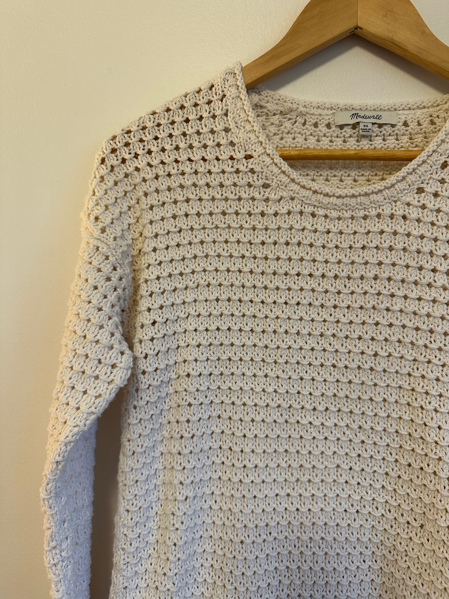 Madewell Open-Stitch Austen Pullover Sweater in Pearl Ivory | Size XS