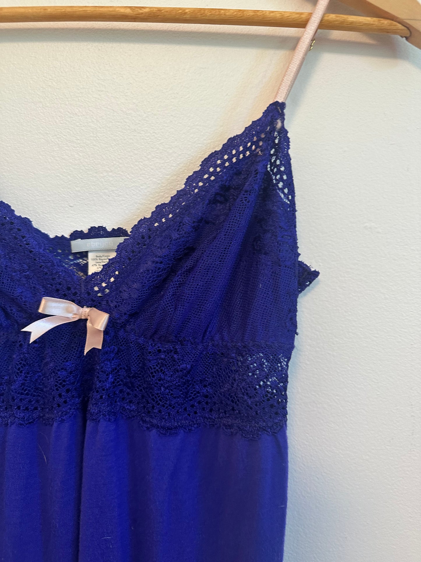 Eberjey Royal Blue Lace Trim Chemise Nightgown | Size Small
