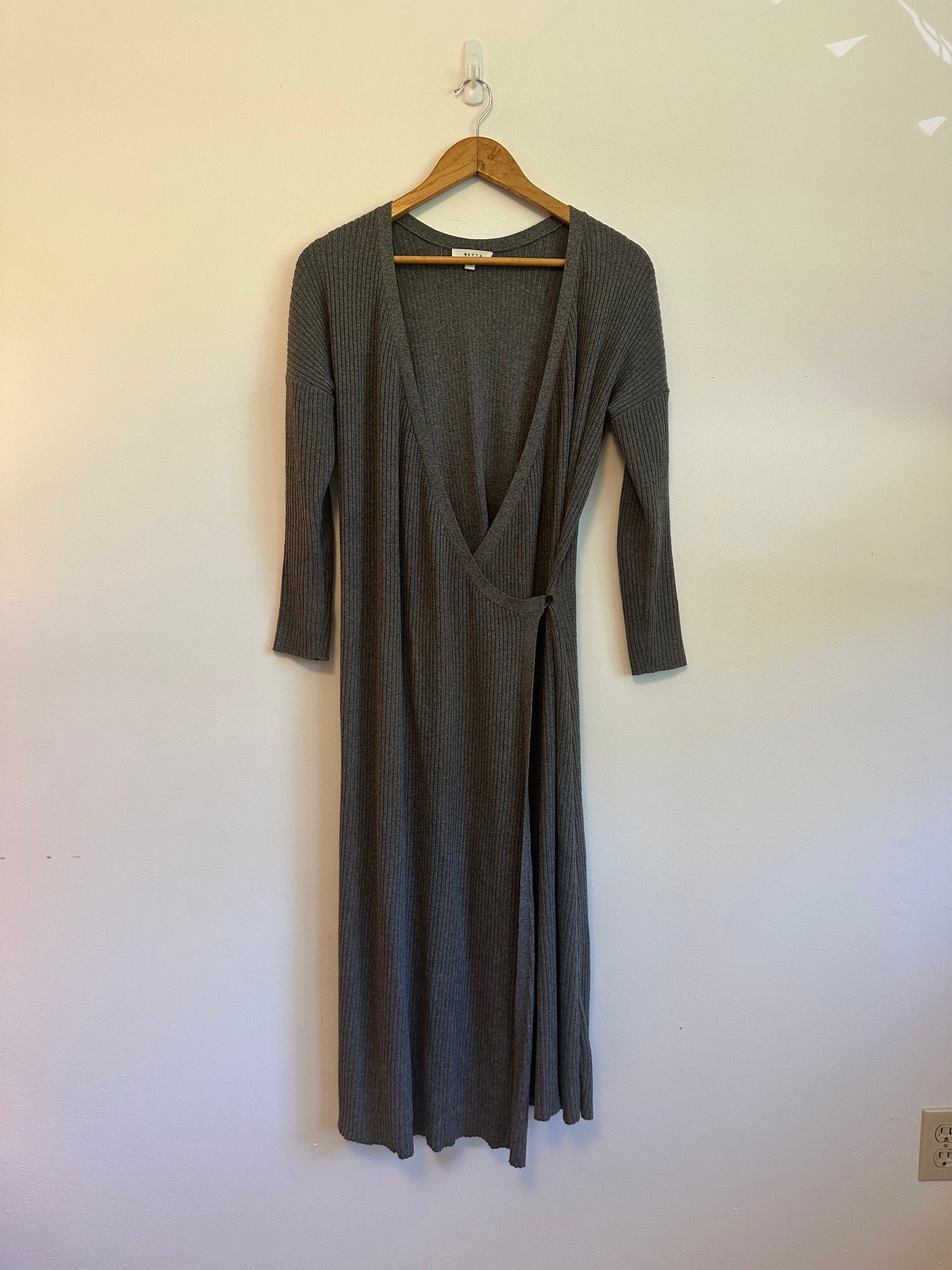 VETTA The Minimalist Capsule Grey Ribbed Wrap Sweater Dress | Size XS