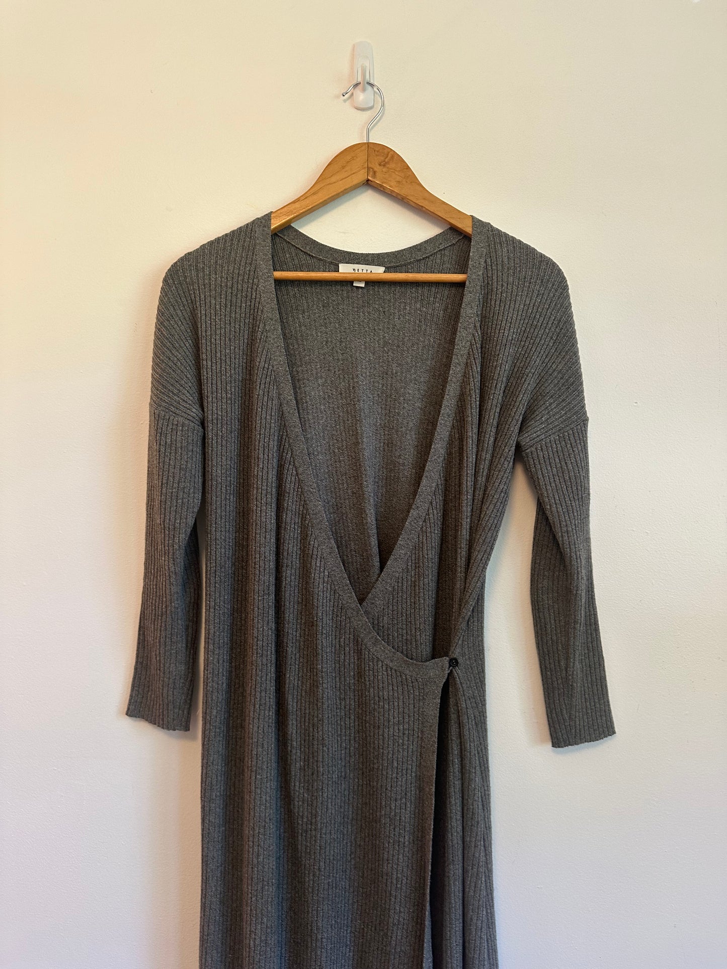 VETTA The Minimalist Capsule Grey Ribbed Wrap Sweater Dress | Size XS