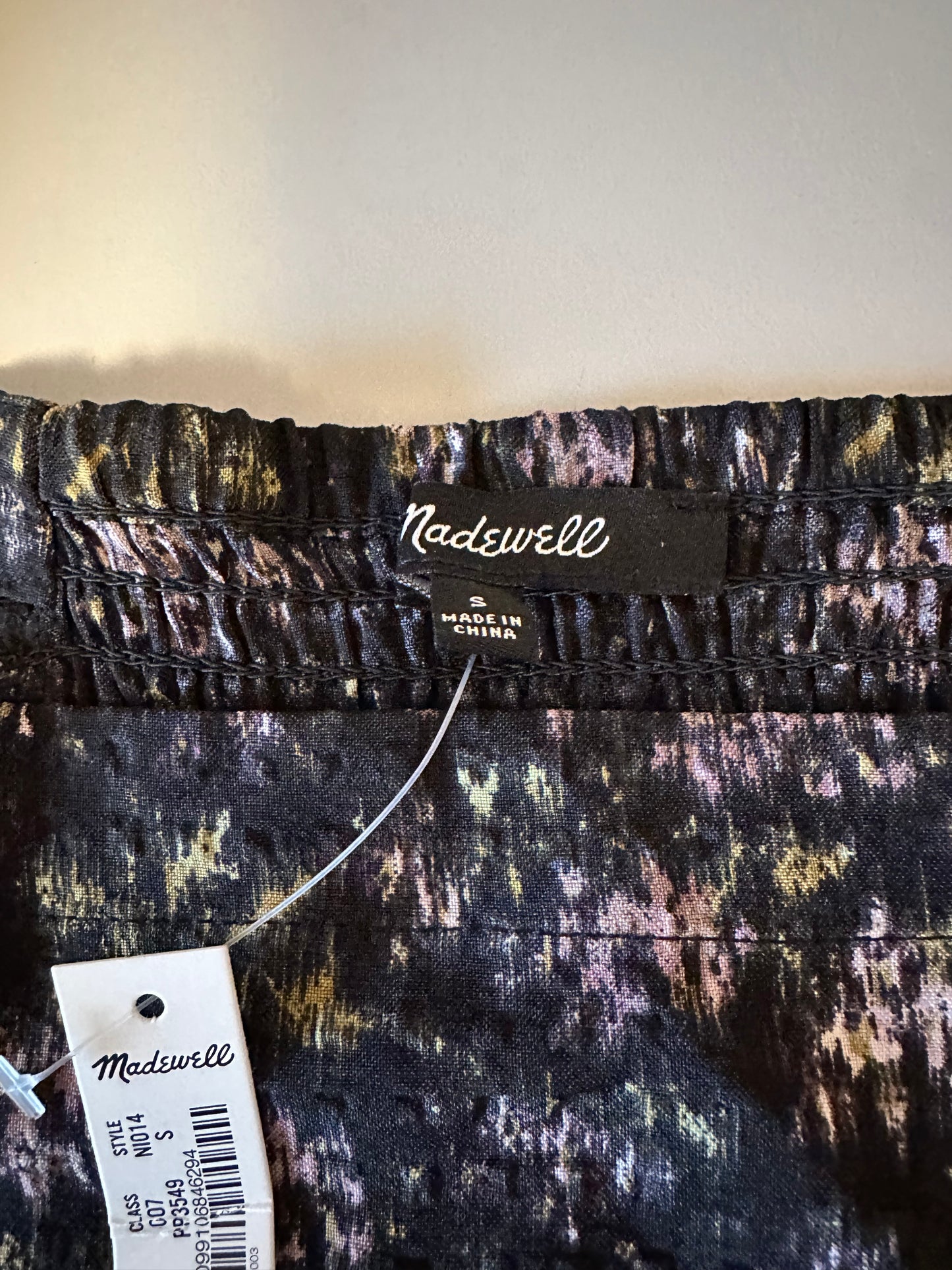 Madewell NWT Gemma Black Floral Smocked Back Crop Top | Size Small