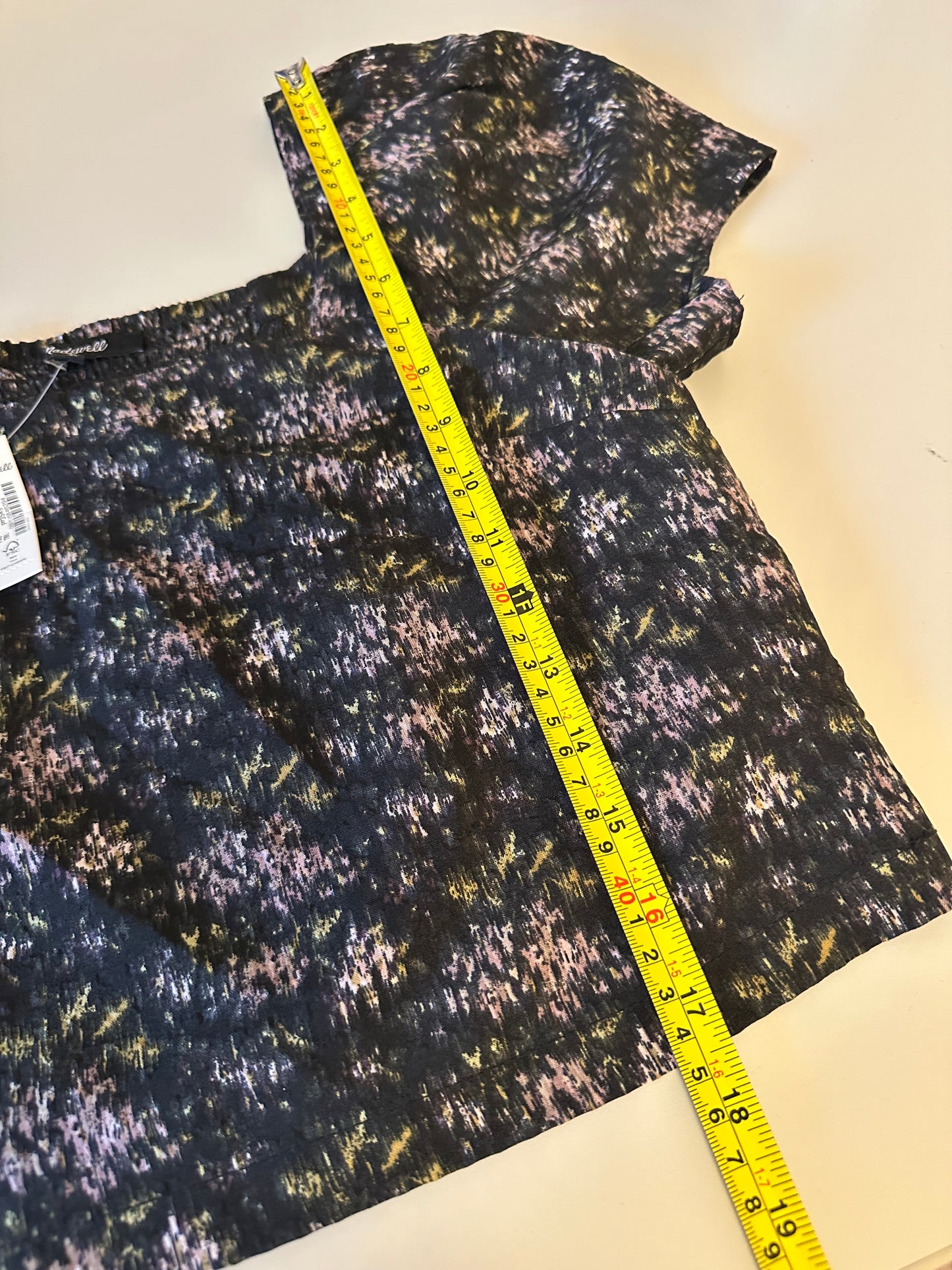 Madewell NWT Gemma Black Floral Smocked Back Crop Top | Size Small