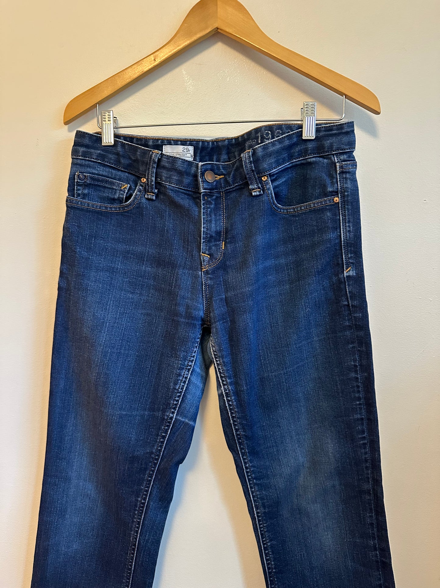 Gap 1969 Real Straight Jeans in Dark Wash Blue Stretch Denim | Size 29
