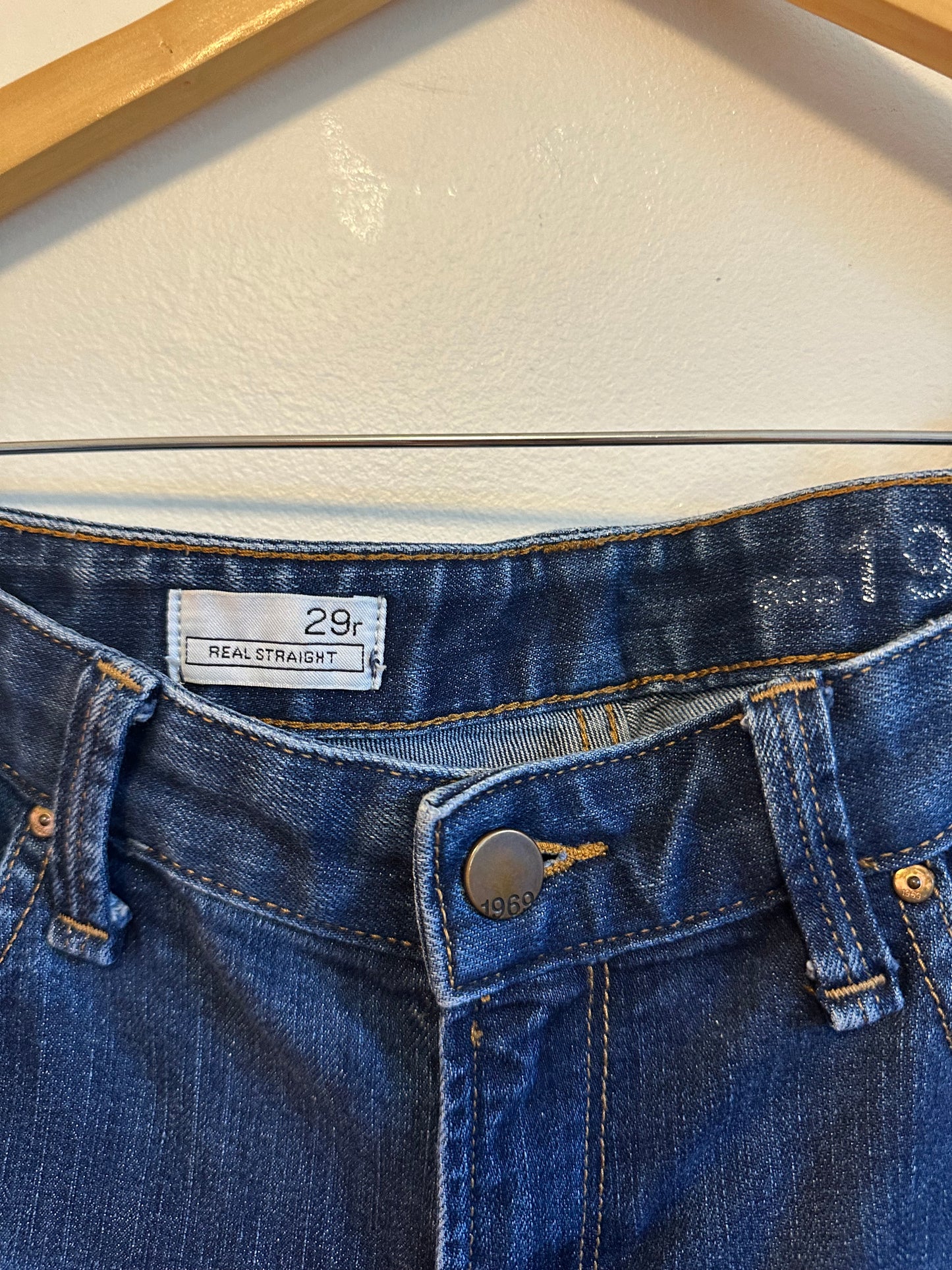 Gap 1969 Real Straight Jeans in Dark Wash Blue Stretch Denim | Size 29
