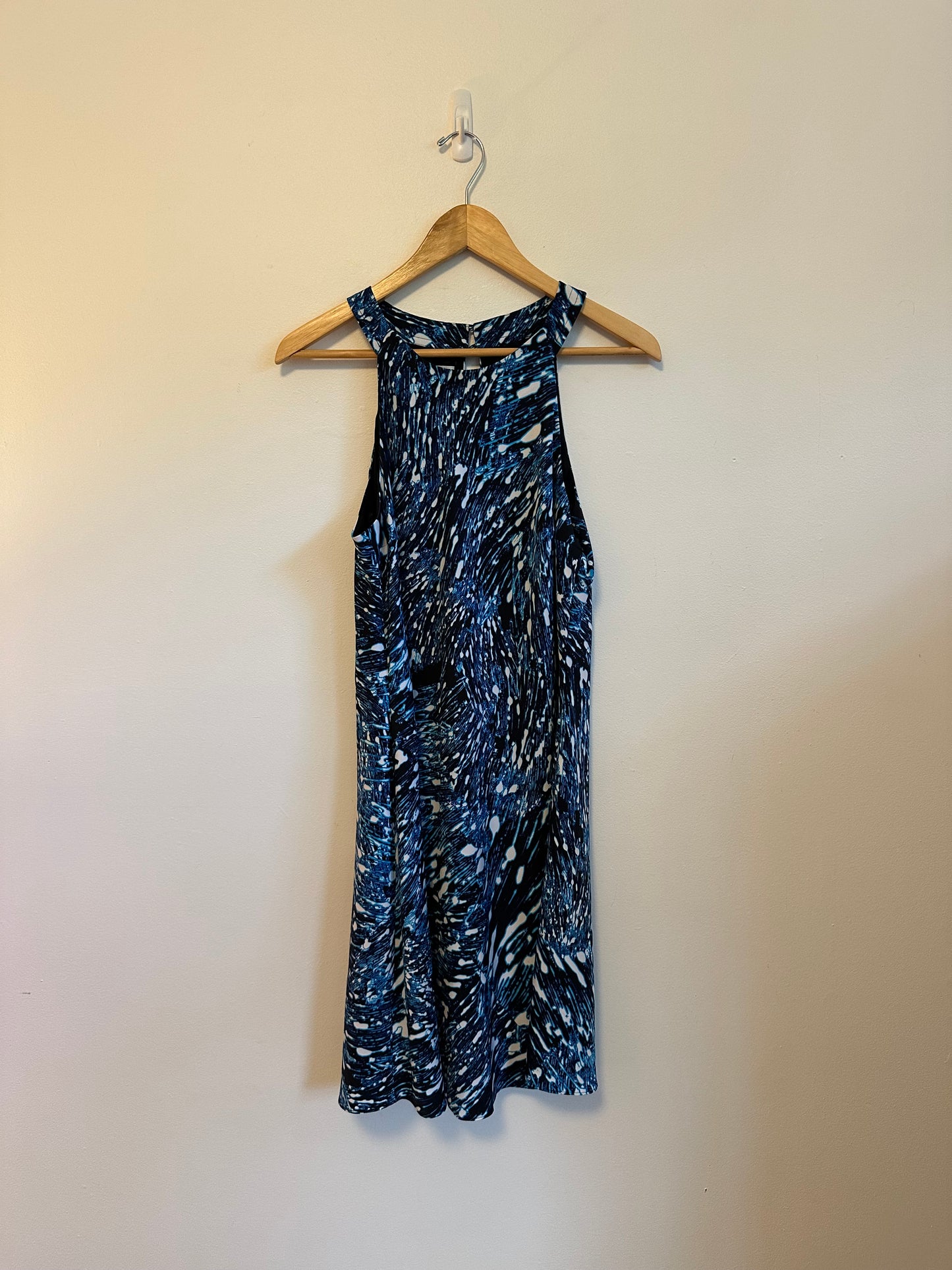 Ali Ro Blue Abstract Brushstroke Halter Shift Dress | Size 8