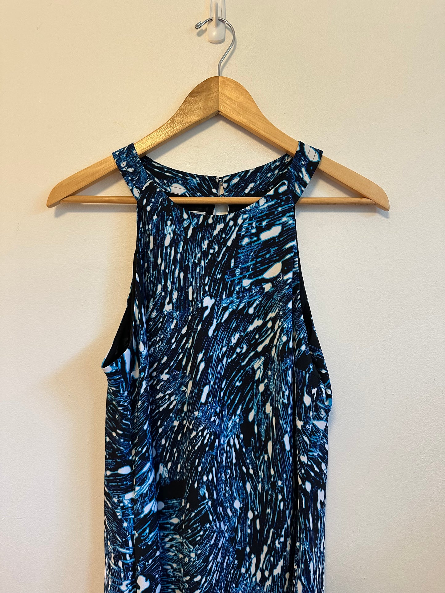Ali Ro Blue Abstract Brushstroke Halter Shift Dress | Size 8