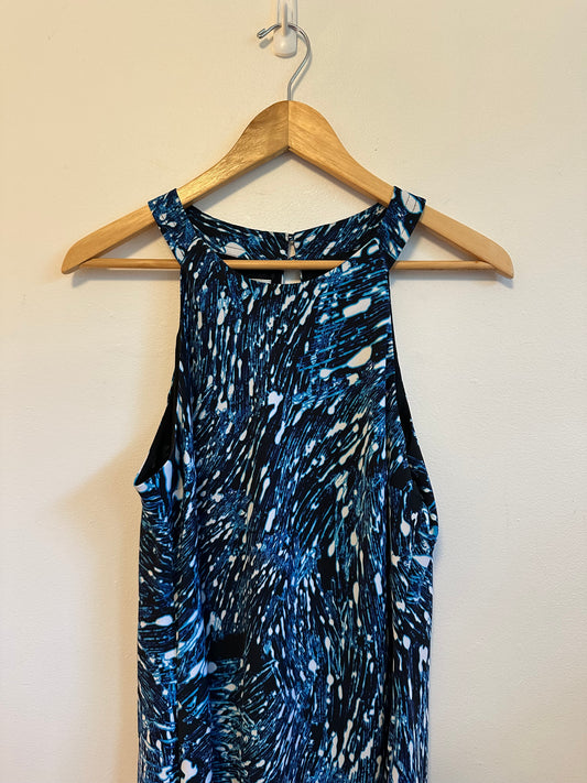 Ali Ro Blue Abstract Brushstroke Halter Shift Dress | Size 8