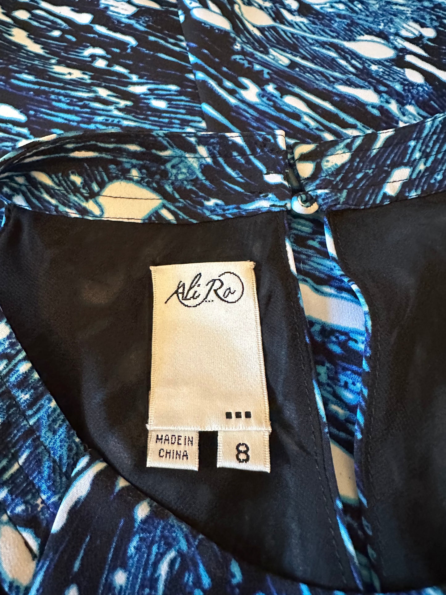 Ali Ro Blue Abstract Brushstroke Halter Shift Dress | Size 8