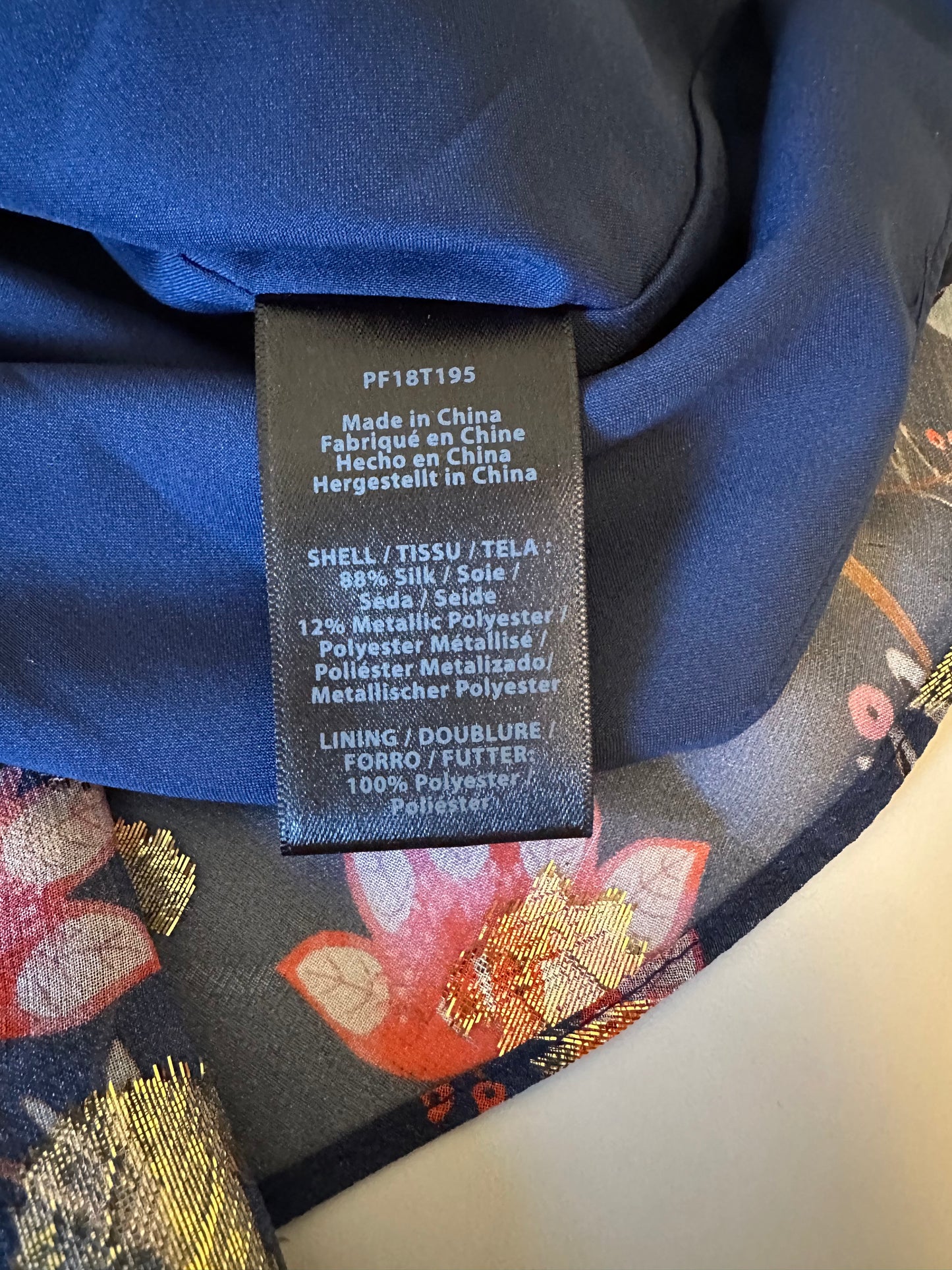 NWT Rachel Zoe Navy Blue Gold Metallic Silk Floral Blouse | Size 10