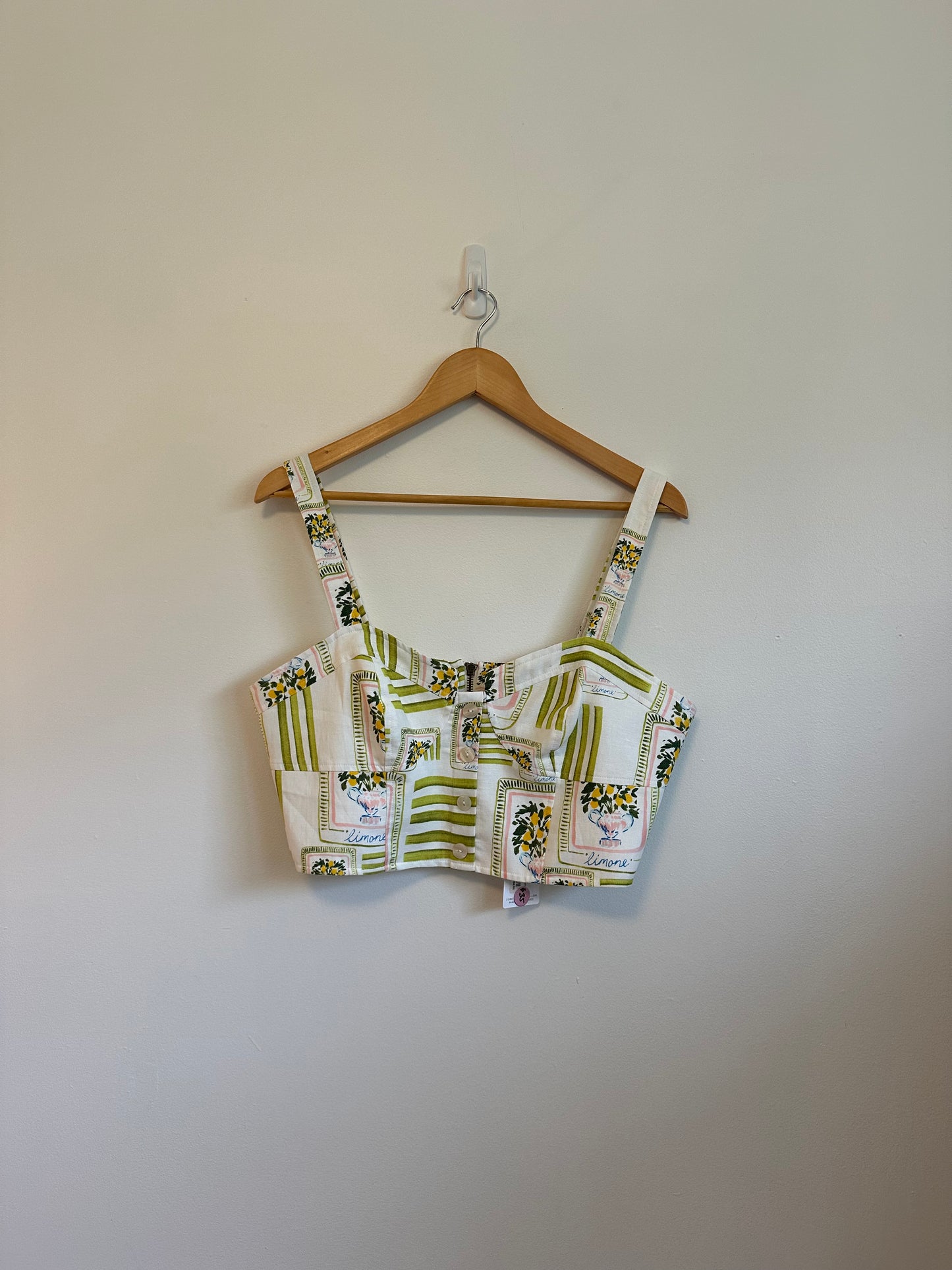 NWT Corey Lynn Calter Odell Linen Blend Crop Top in Lime Green | Size Large